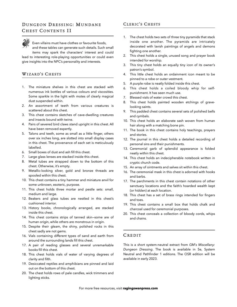 Dungeon Dressing: Mundane Chest Contents II