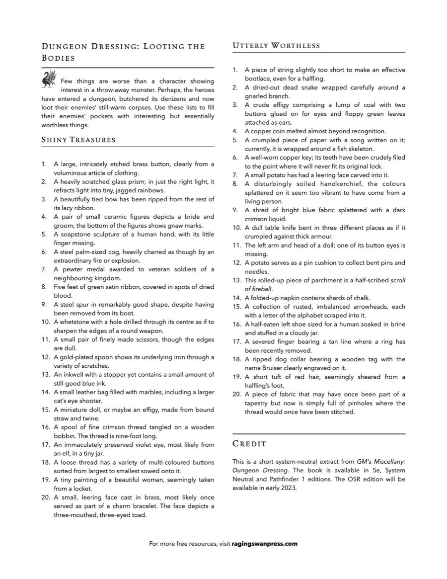 Dungeon Dressing: Looting the Bodies