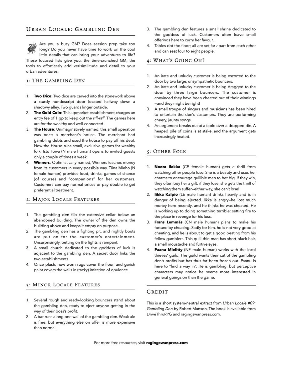Urban Locales: Gambling Den