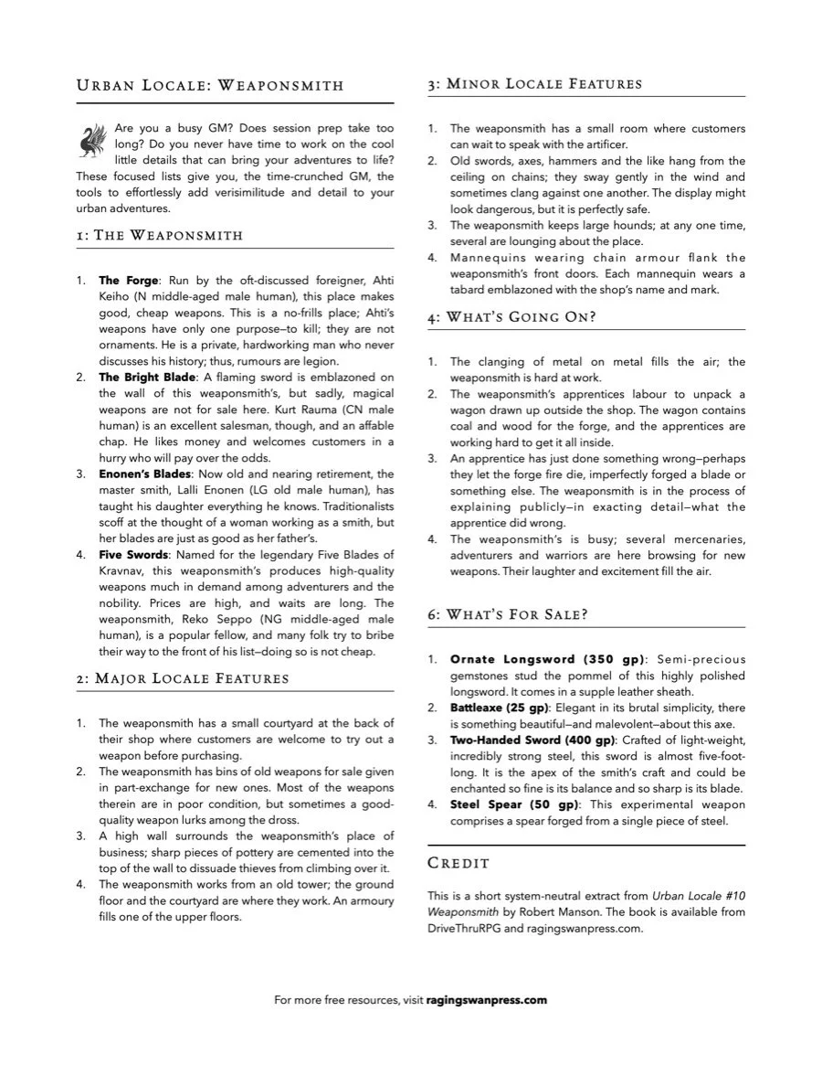 Urban Locales: Weaponsmith