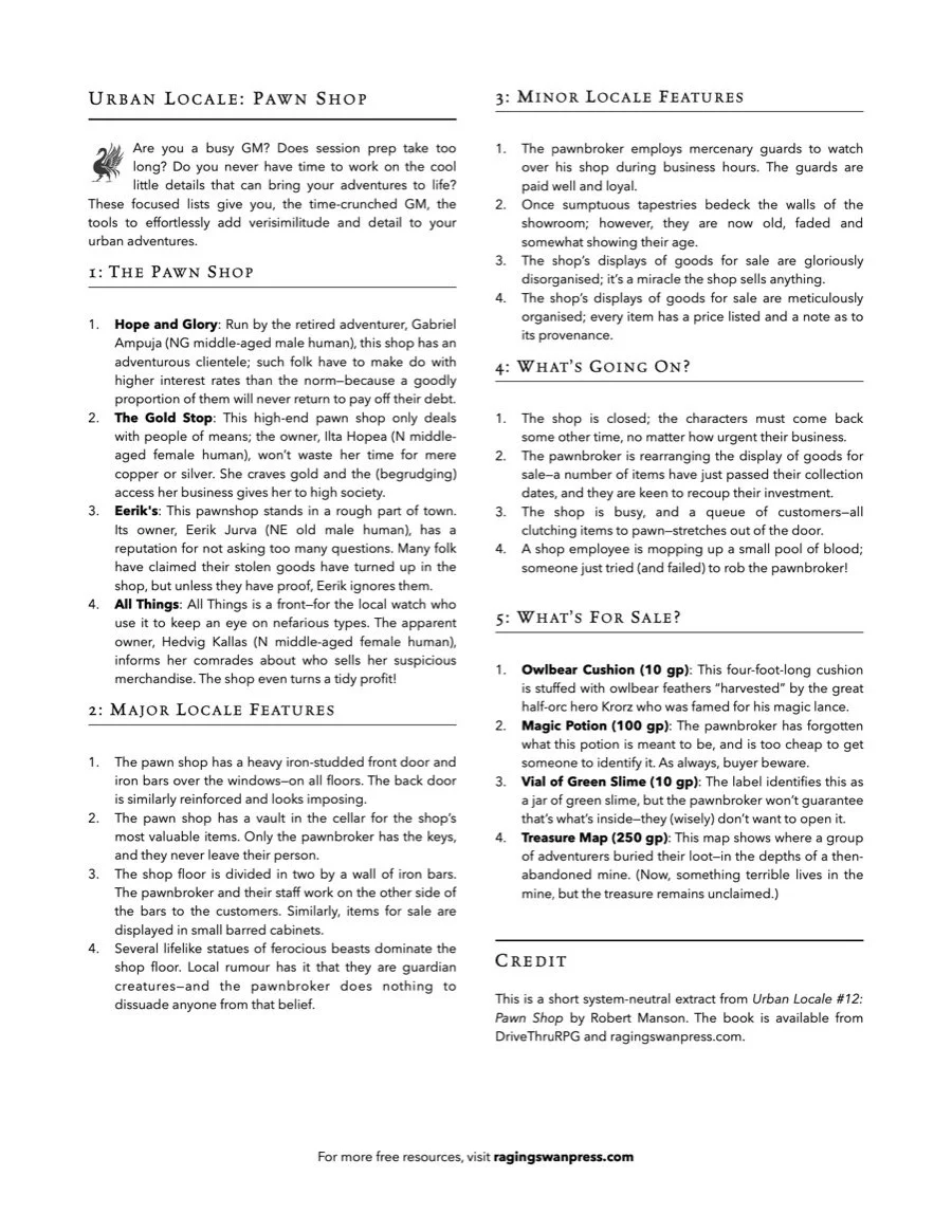 Urban Locales: Pawn Shop