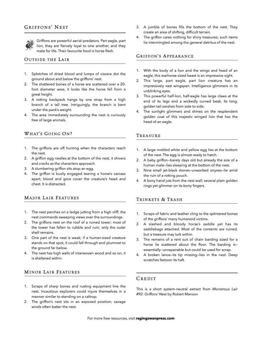 Monstrous Lair: Griffons' Nest