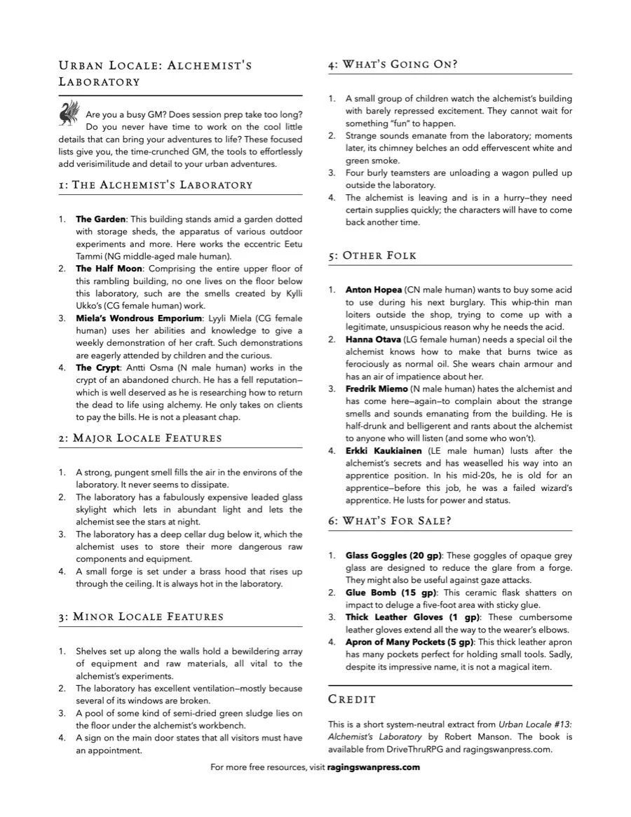 Urban Locales: Alchemist's Laboratory