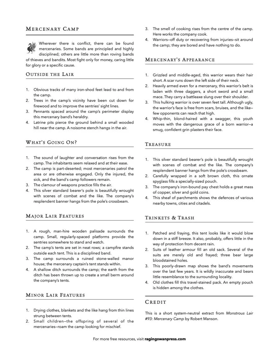Monstrous Lair: Mercenary Camp