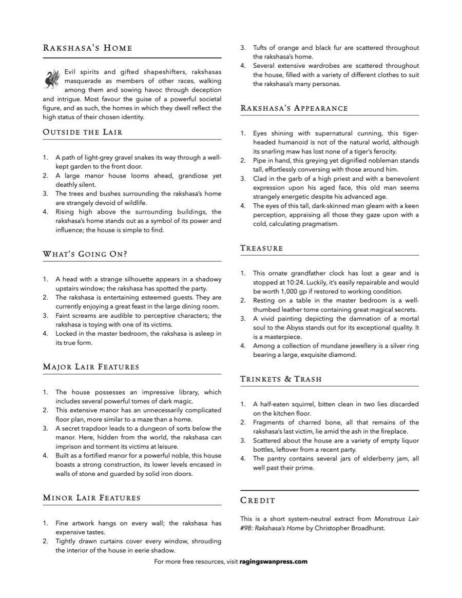 Monstrous Lair: Rakshasa's Home