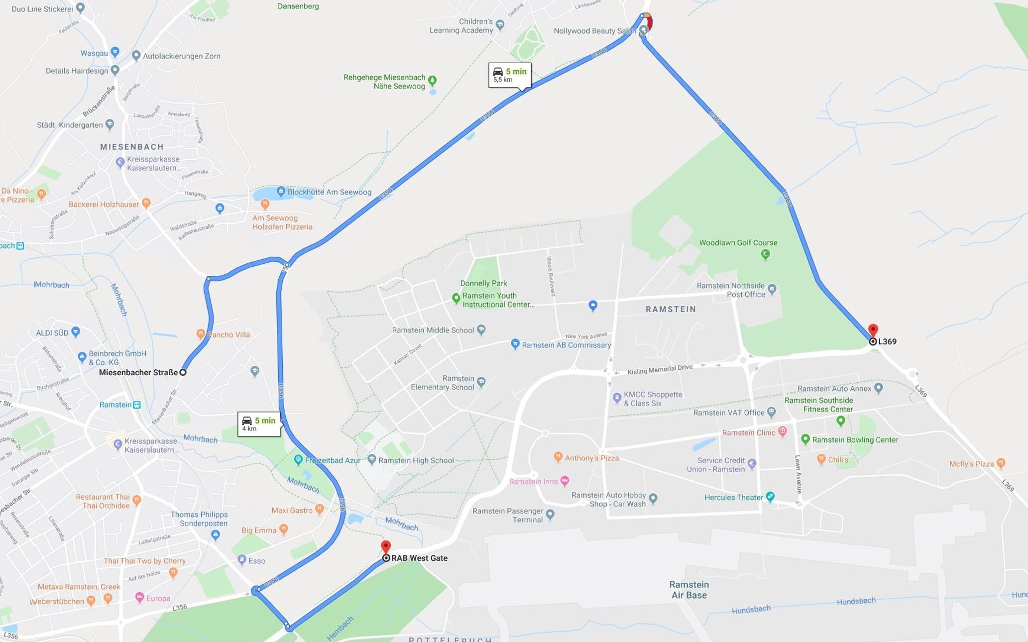 Ramstein AB East or West gate are only 5 minutes away by car!