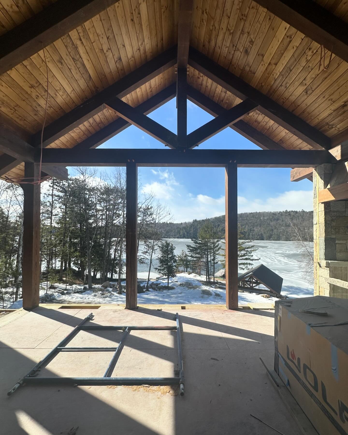 we are getting so close to completion on our clients lake side home on Lake Winnipesaukee, soon they will be enjoying this view &amp; covered porch ☕️ 🛶 

#lakelife #newenglanddesign #custombuild #interiordesign