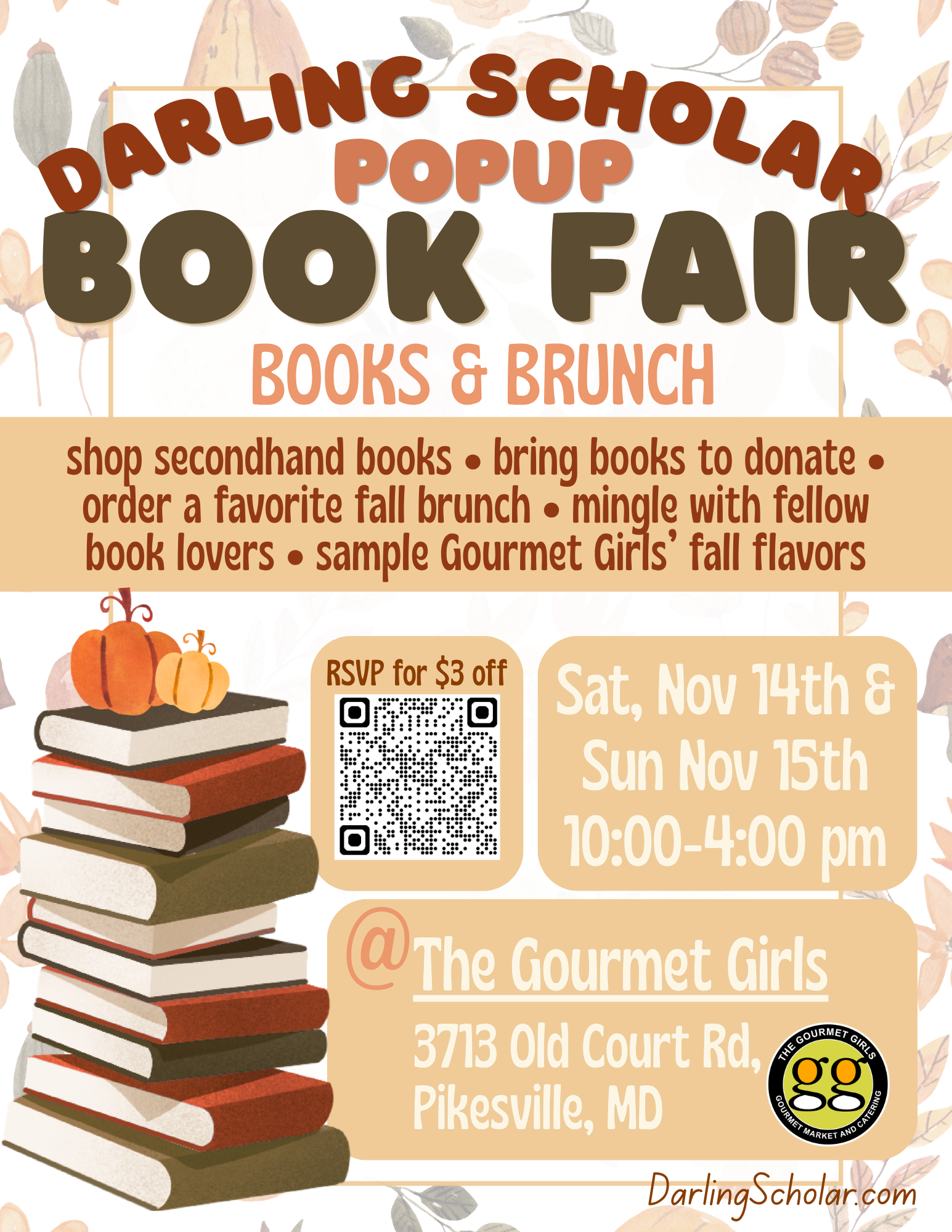 Books &amp; Brunch Pop-Up Book Fair at Gourmet Girls