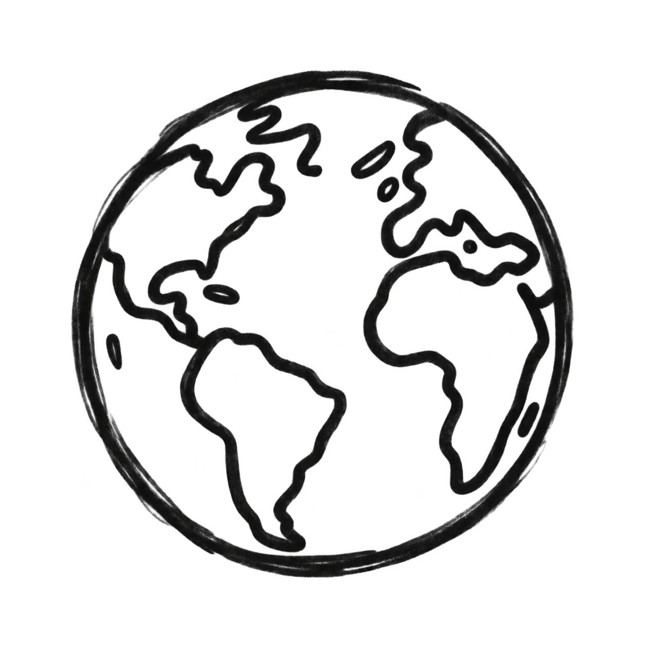 A black outline of the Earth with continents visible, set against a black background.