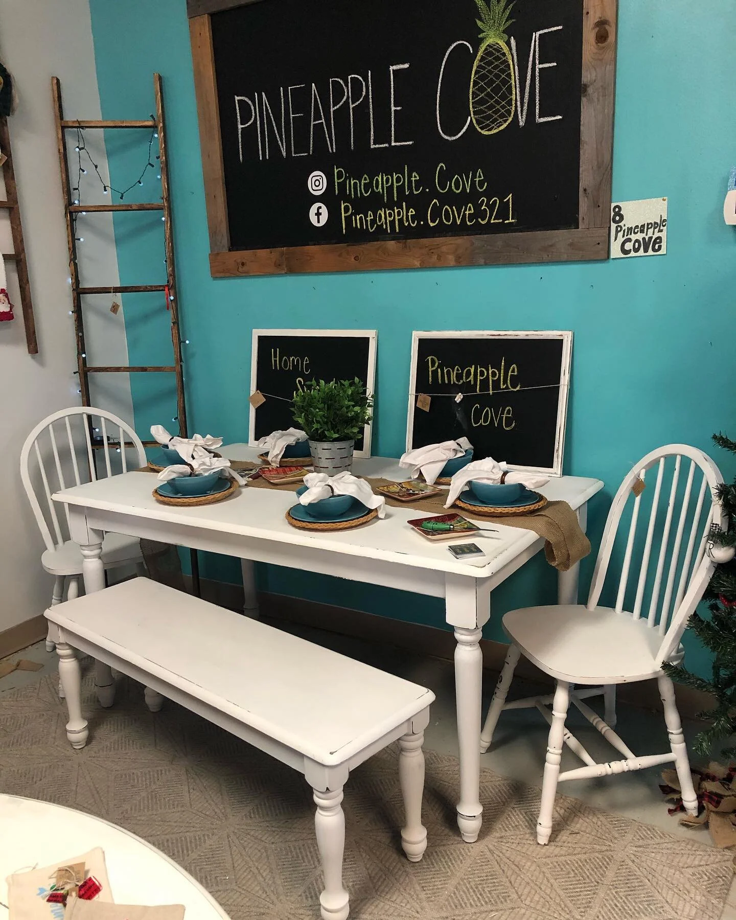 Farmhouse table , 2 chairs and bench