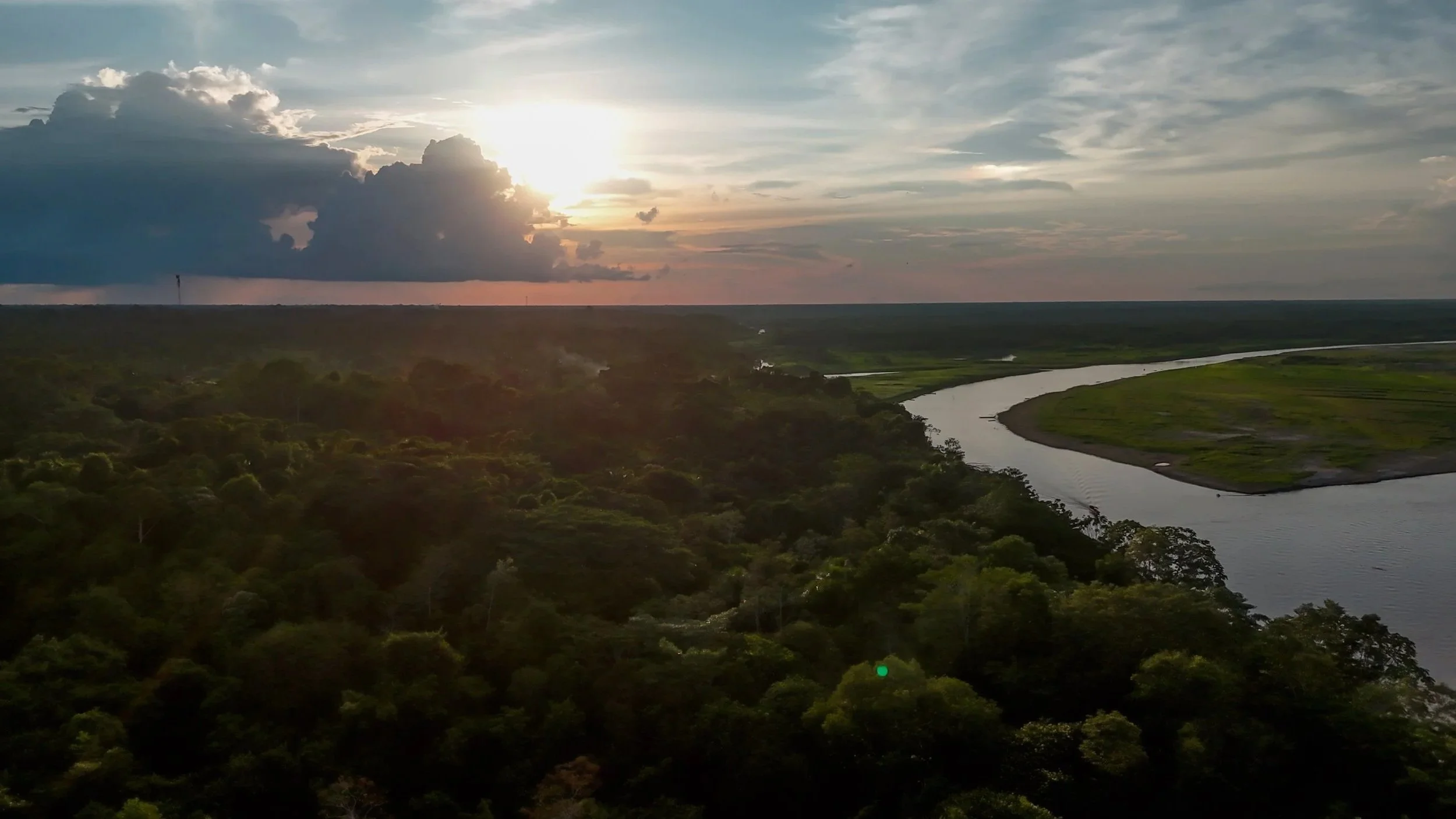 Aerial view of the Marañón River and the Peruvian Amazon rainforest