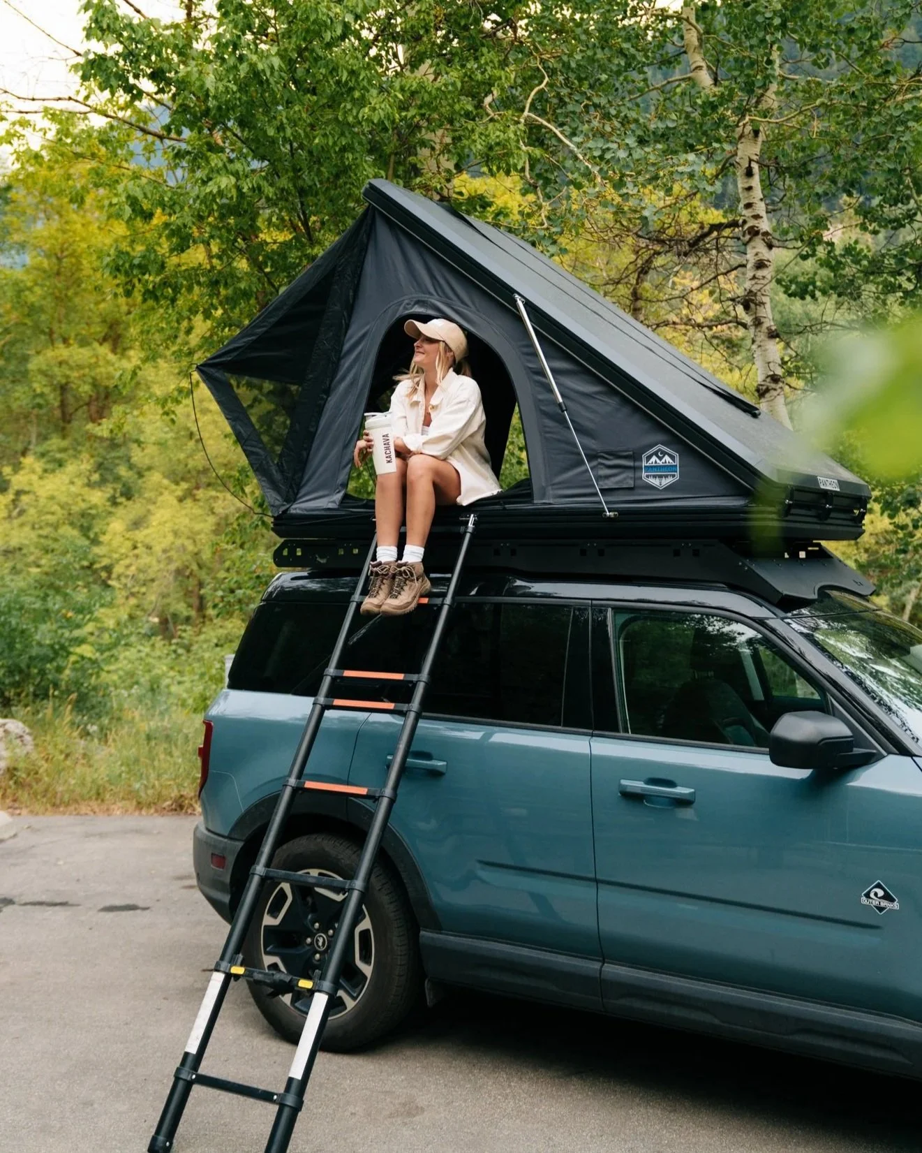 My 2022 Ford Bronco Sport Outerbanks with the full rooftop tent setup on the TrailRax modular rack