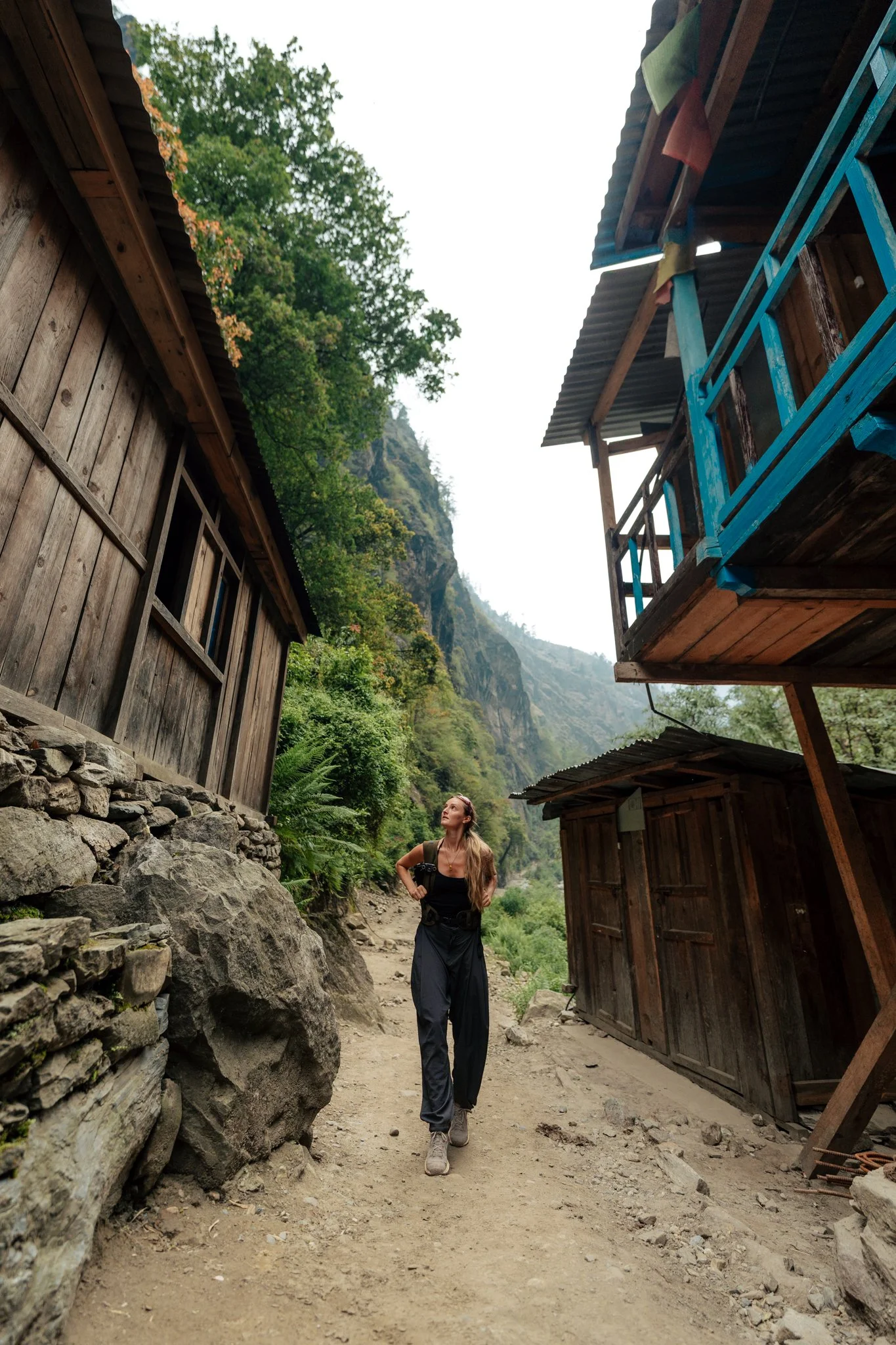Walking through Philim, the last town with a real main street.