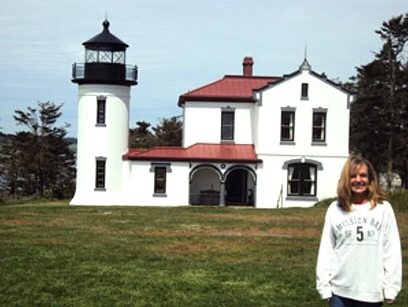 Happy author at Whidbey lighthouse