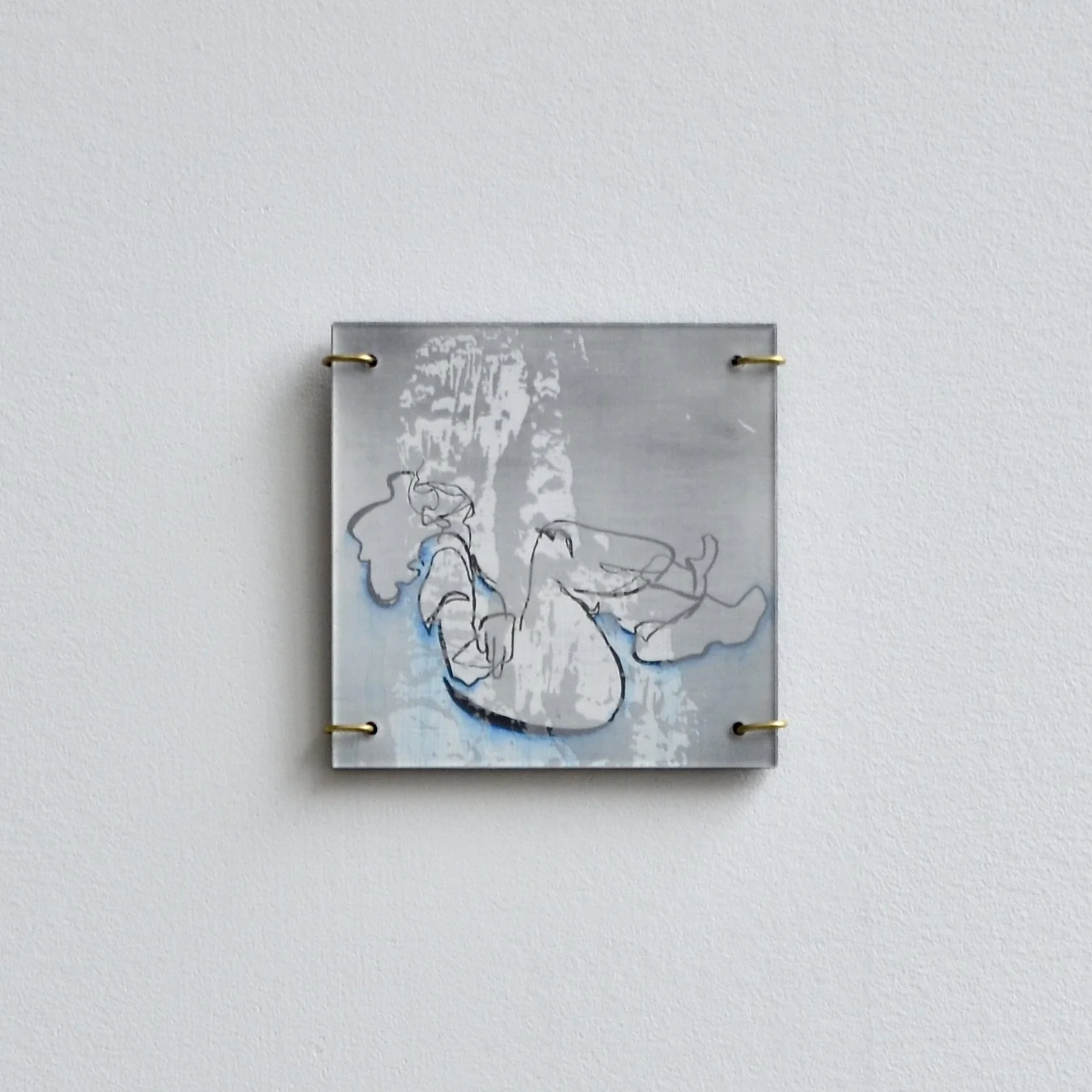   April 24, 2025    laser engraved acrylic, ink, watercolor, brass, ashes of palm branches    4 x 4”  