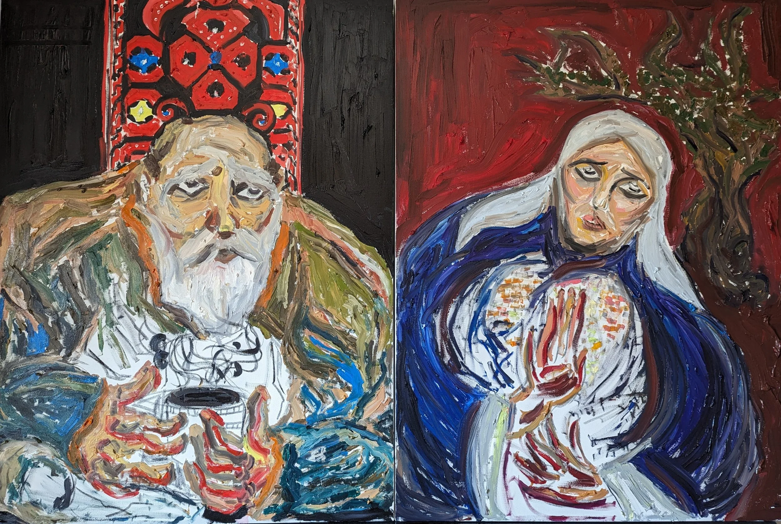 The Waiting l The Mother... Diptych Oil on canvas