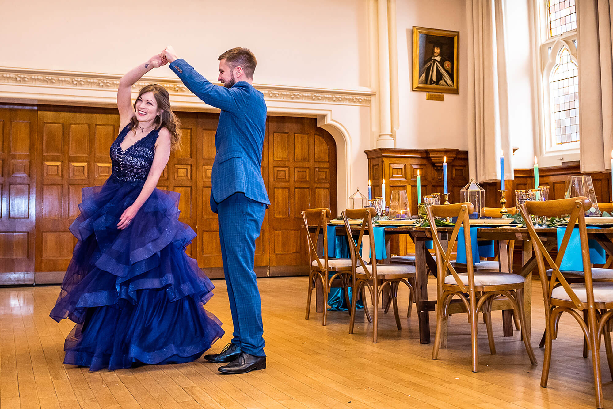 Wedding Couple Dancing in Blue Dress Winchester Guildhall