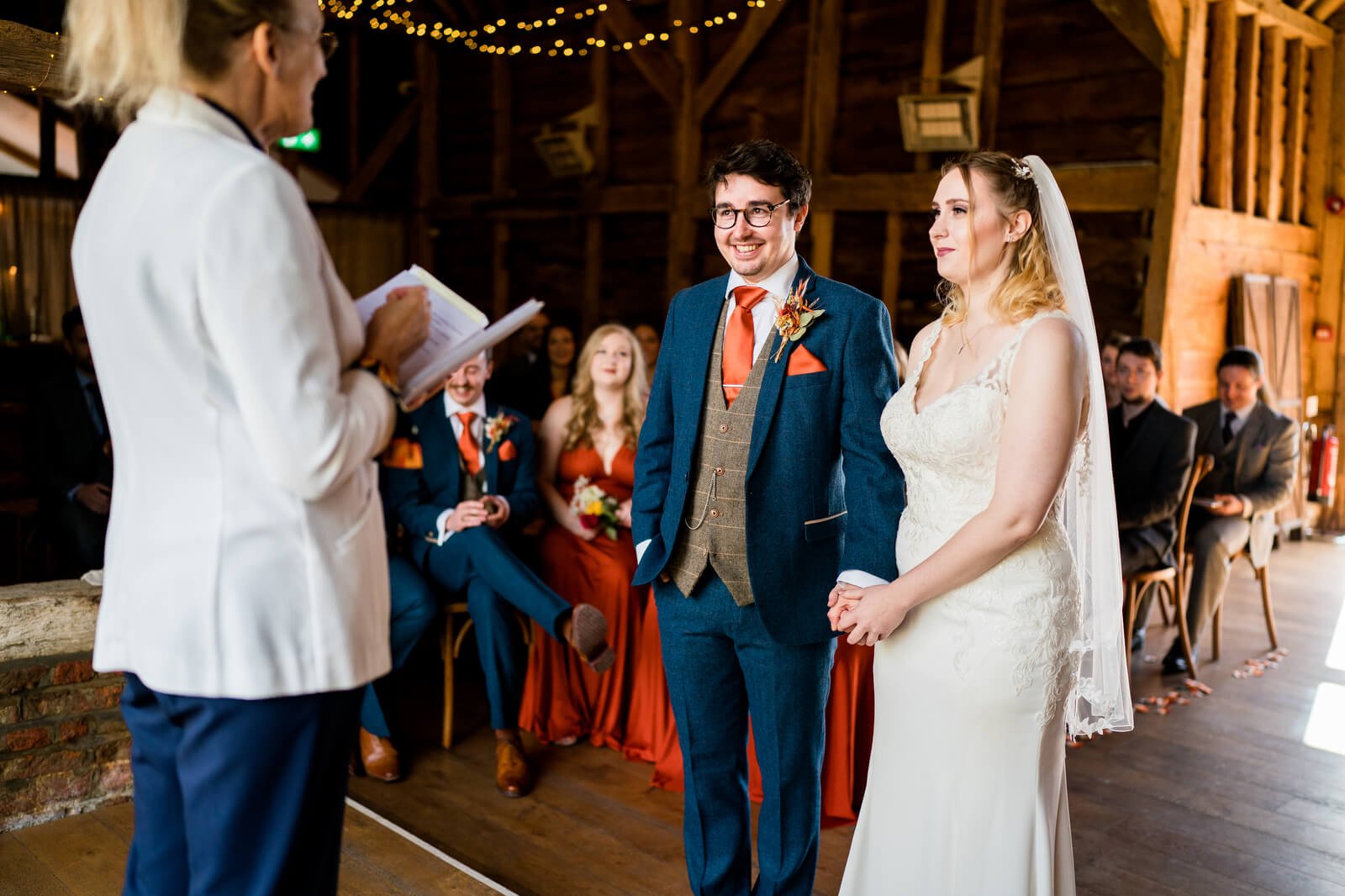 wedding ceremony in the barn at silchester farm