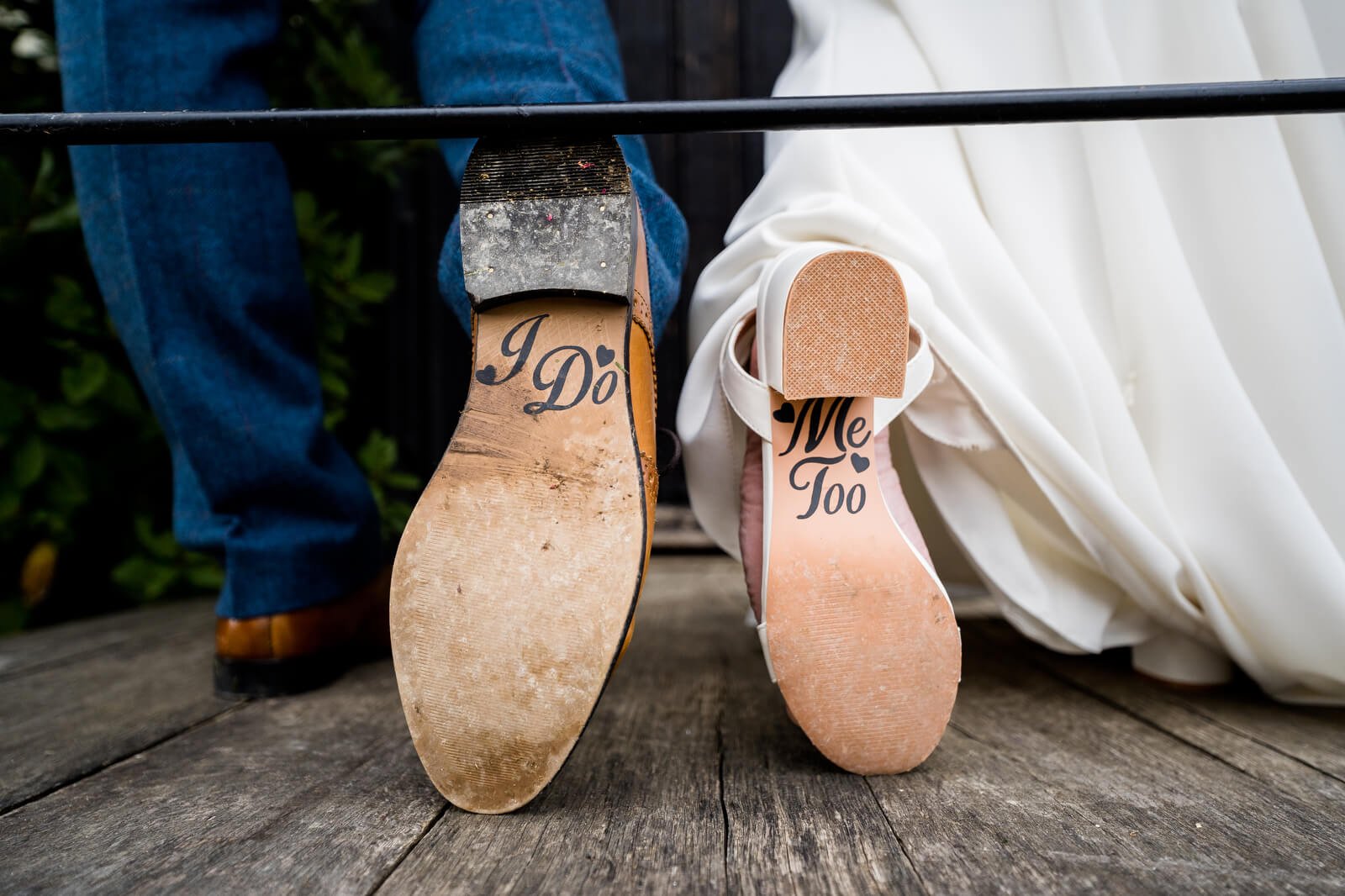 wedding shoe vinyl idea at silchester farm saying I do me too