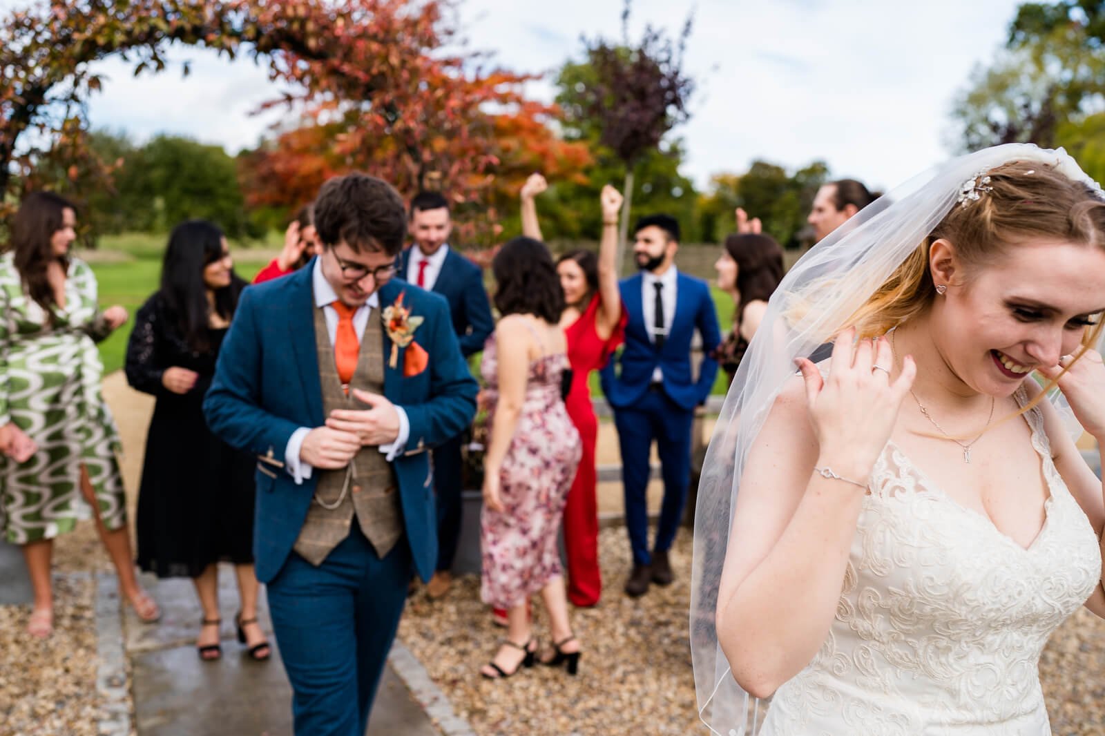 candid photo of bride and groom at silchester farm wedding