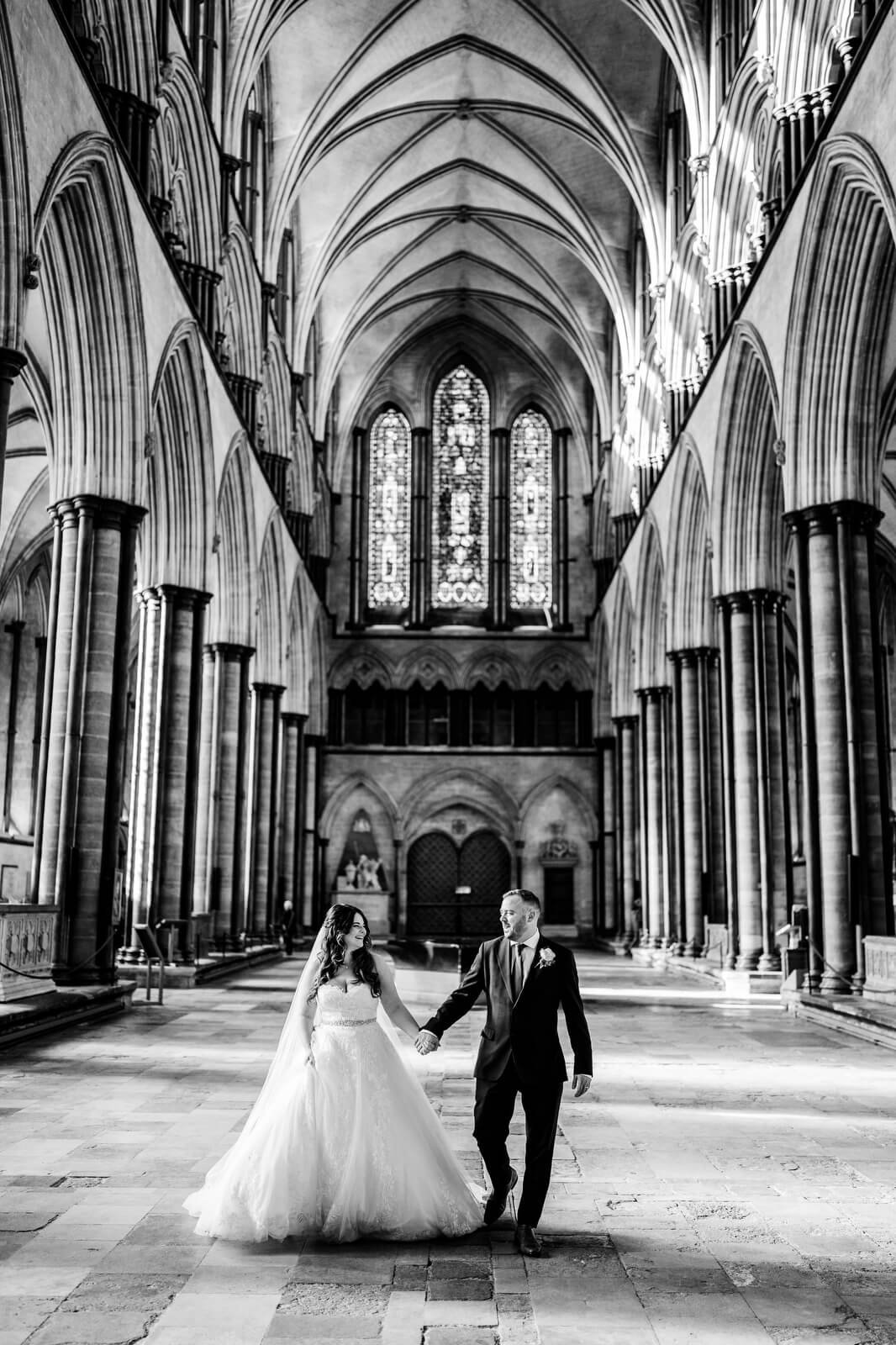 bride and groom at salisbury cathedral wedding photography