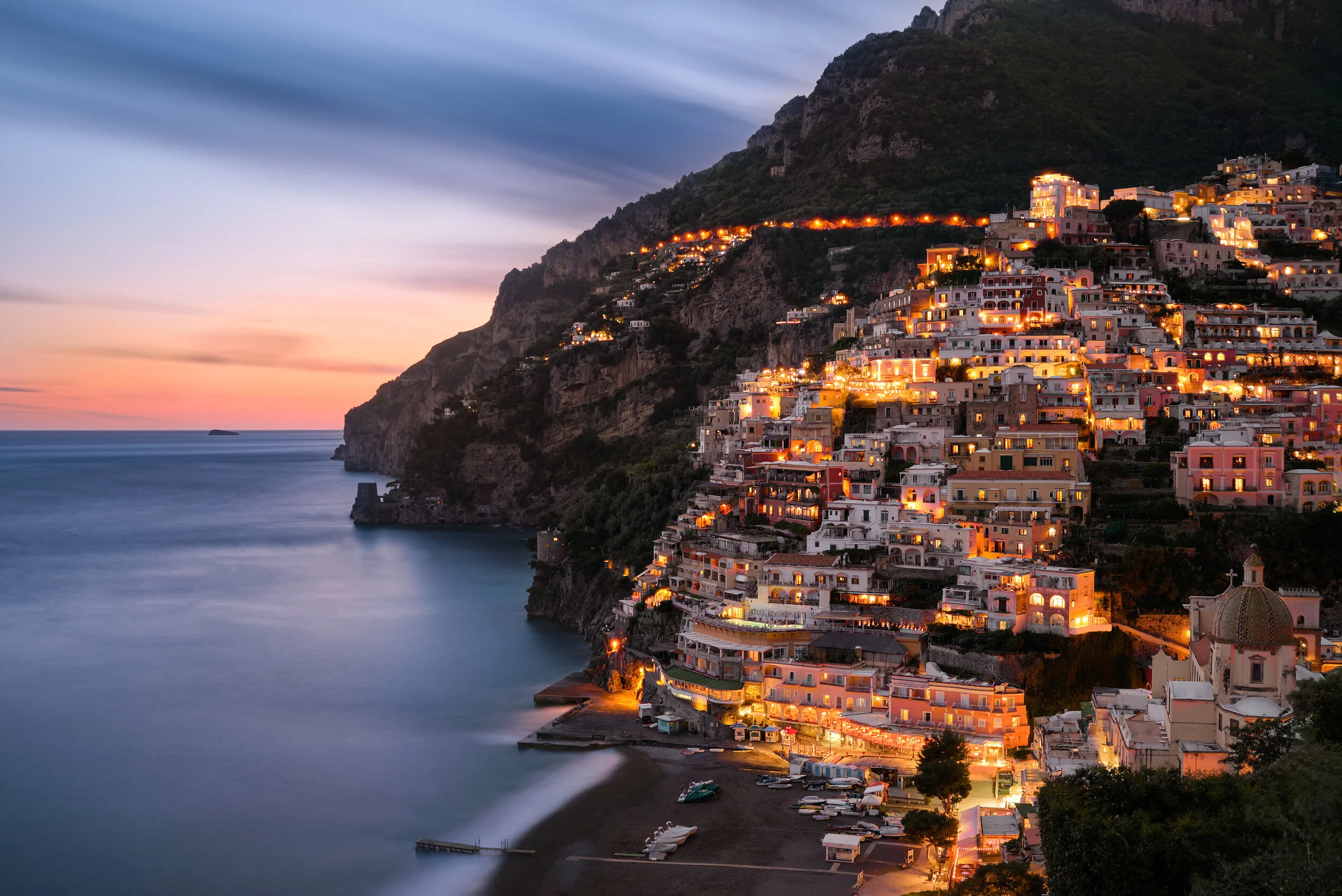 The breathtaking views of Positano during the golden hour