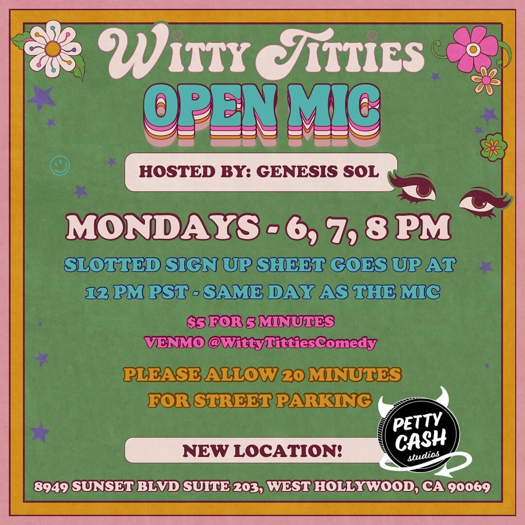 The Witty Titties open mic is back! 

We&rsquo;re so excited to be partnering with @pettycashstudios for January/February, where we&rsquo;ll be doing the open mic on #MammariesMonday from 6, 7, and 8 pm. 

The first open mic back will be THIS Monday,