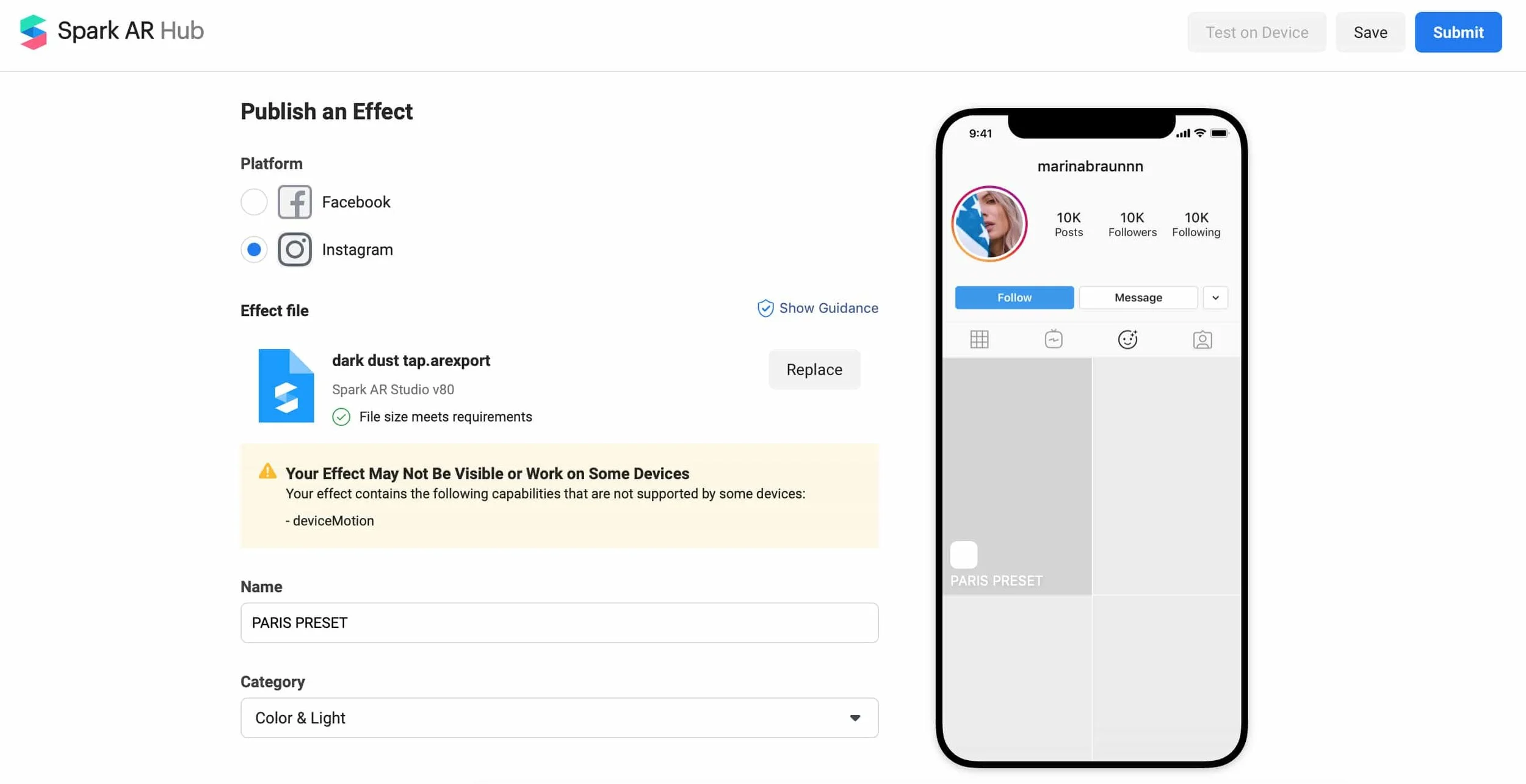 How To Upload Your Effect From Spark Ar To Instagram Braun Style
