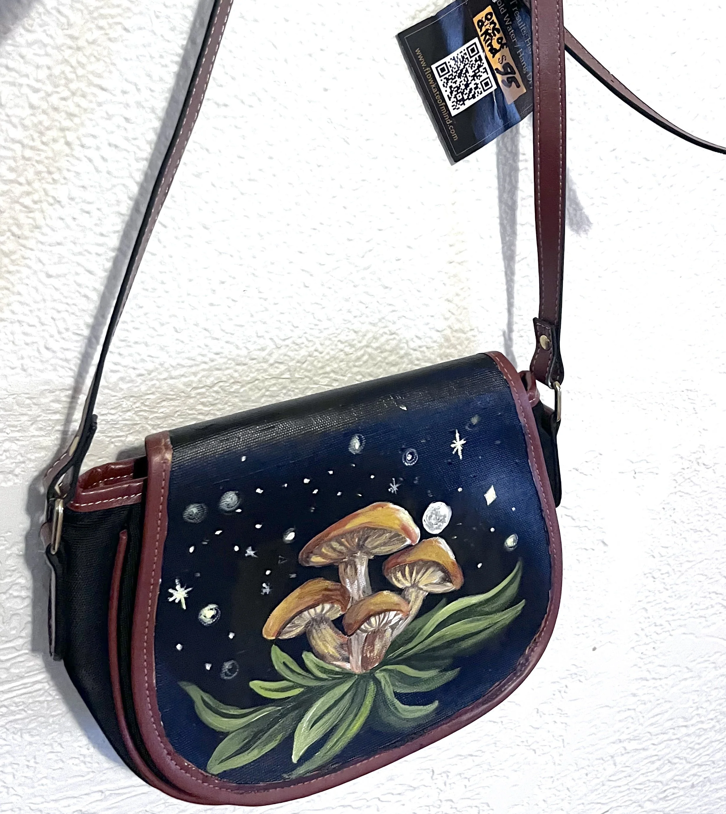 Hand Painted Mushroom Art On Purse