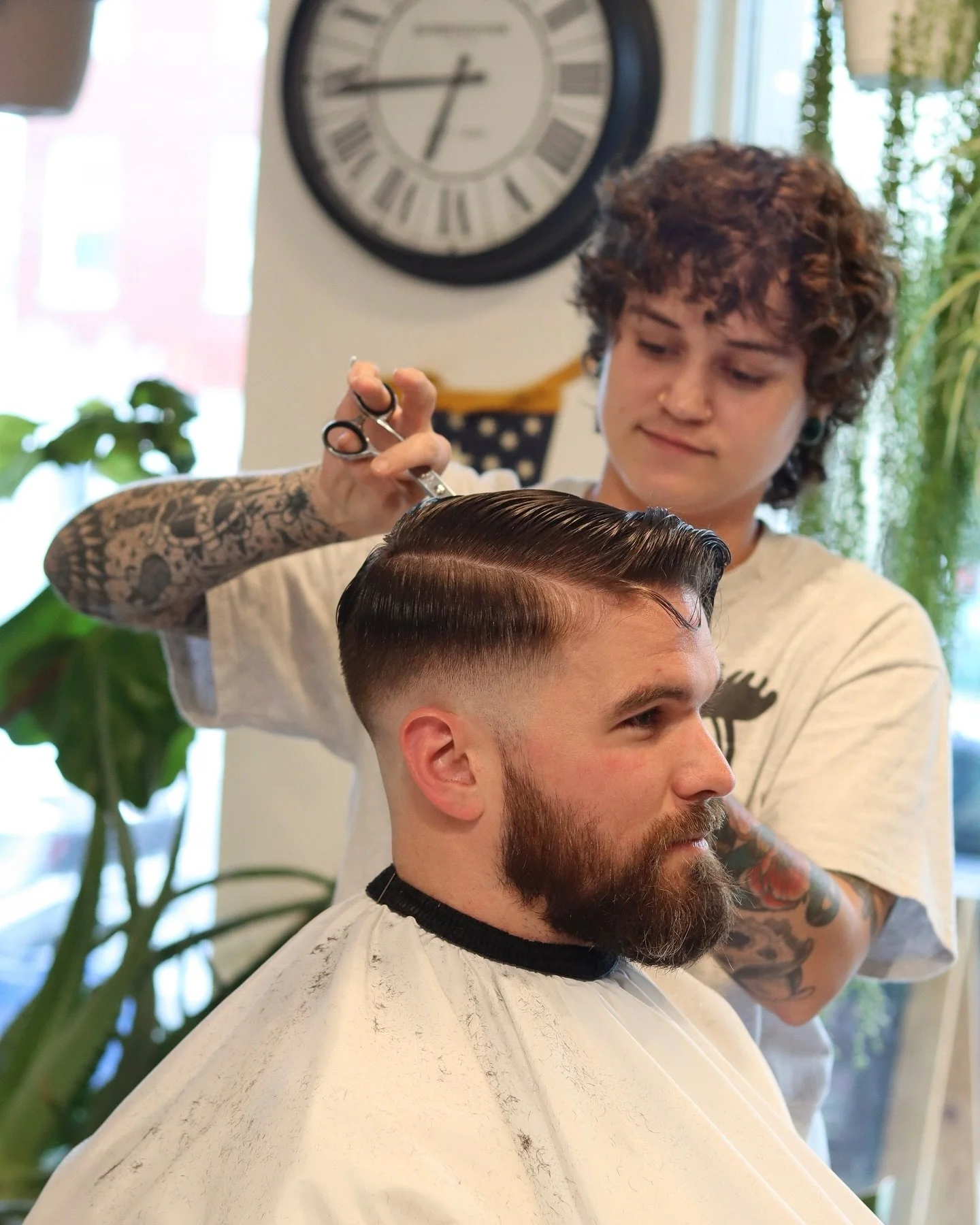 Have you met Mel yet? They have been with Born Free since March and you can find them in the shop Wednesdays-Sundays.

Their top 3 favorite cuts to do are:
&bull; Brushed Back Scissor Cuts 
&bull; Mod Styles 
&bull; Classic Side Parts 

Click the lin