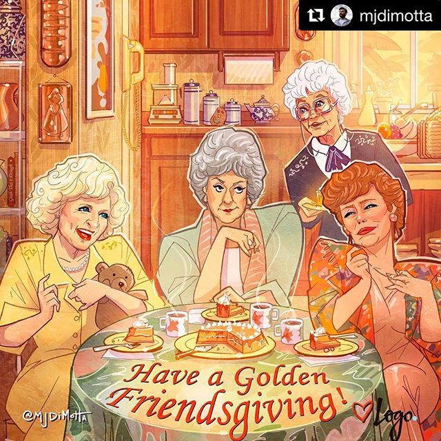 #Repost @mjdimotta
・・・
Whether you&rsquo;re spending it with the family you made or the family that made you, Wishing everyone a golden holiday! A throwback to last years illustration for @logotv 🧡 Thank you for being a friend! #goldengirls #goldeng