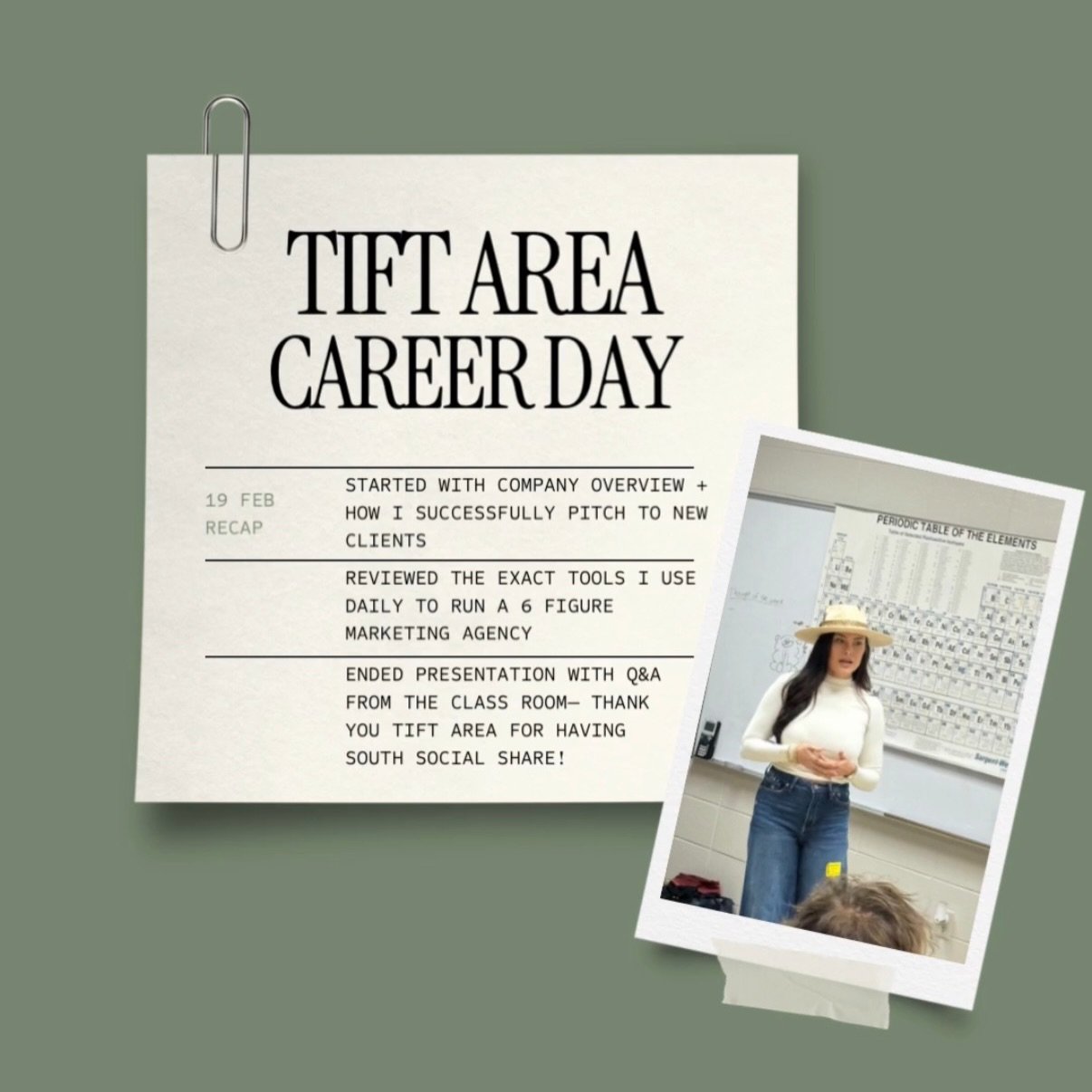 This morning we had the honor of speaking to a group of 9th&ndash;11th graders at Tift Area about @southsocialagency, entrepreneurship, and the real tools we use to run a six-figure marketing firm.

Being able to pour into the next generation of lead