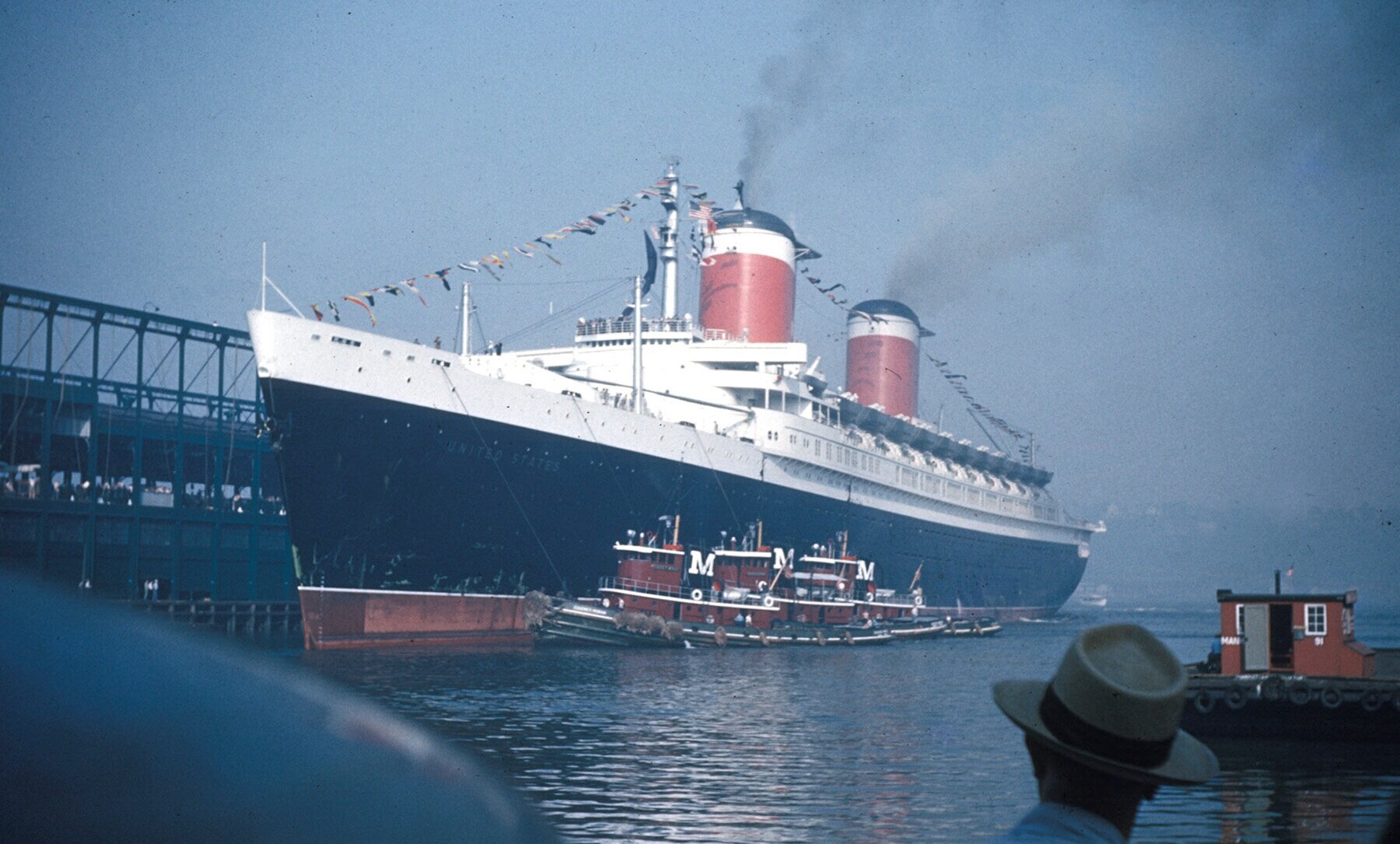 The SS United States returns triumphantly from her maiden voyage (Image courtesy of Ronald Jensh)