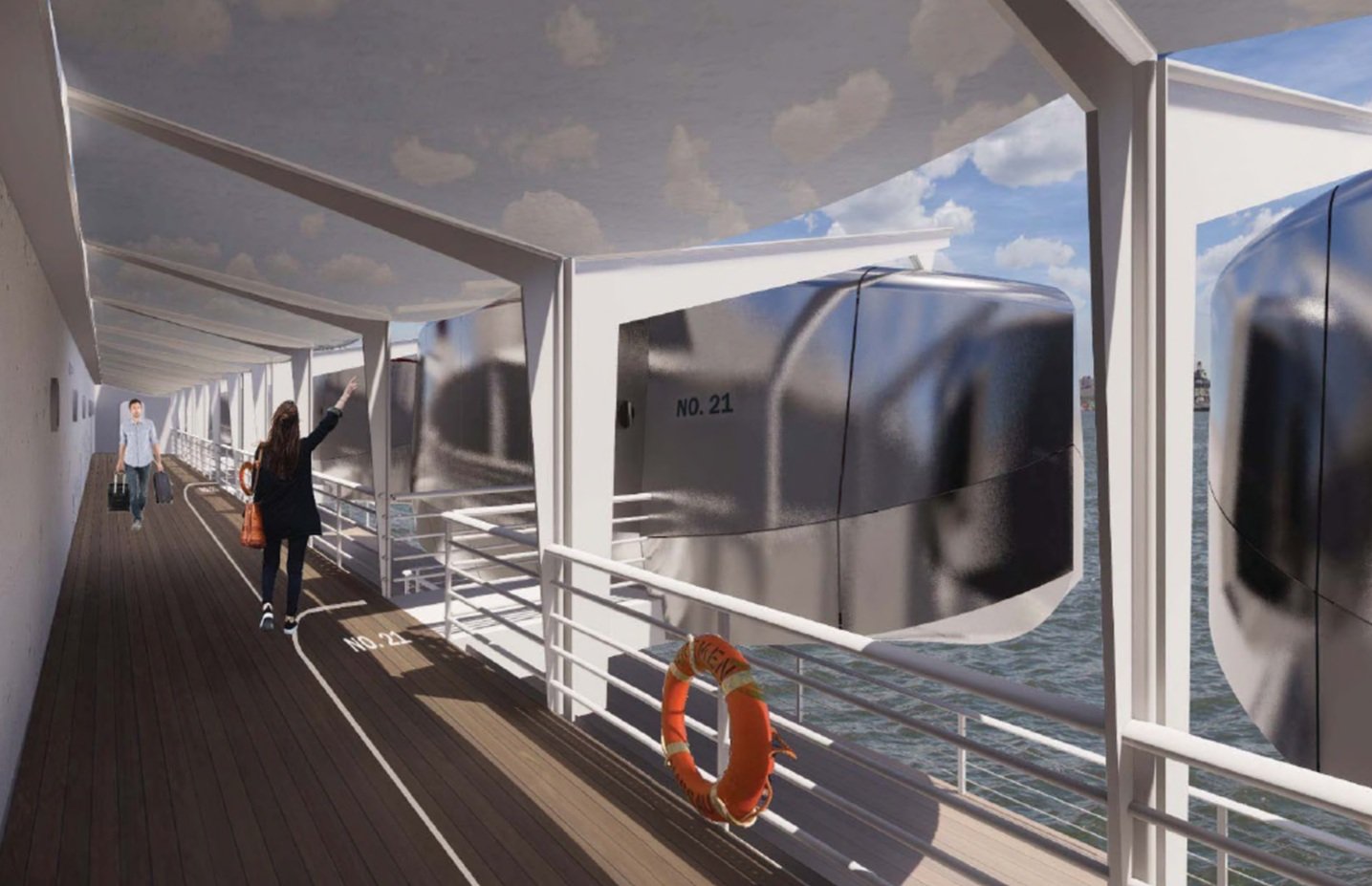 SS United States Rendering - Lifeboat Cabanas Exterior