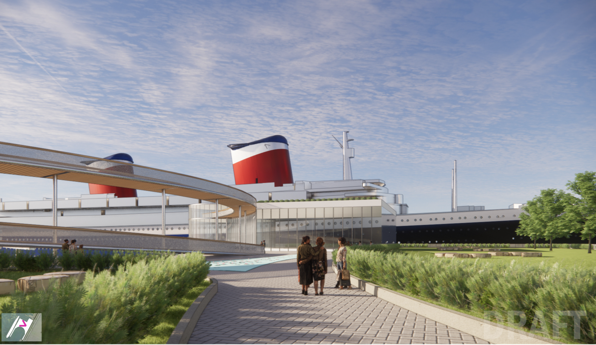 SS United States Rendering Approach from Pier