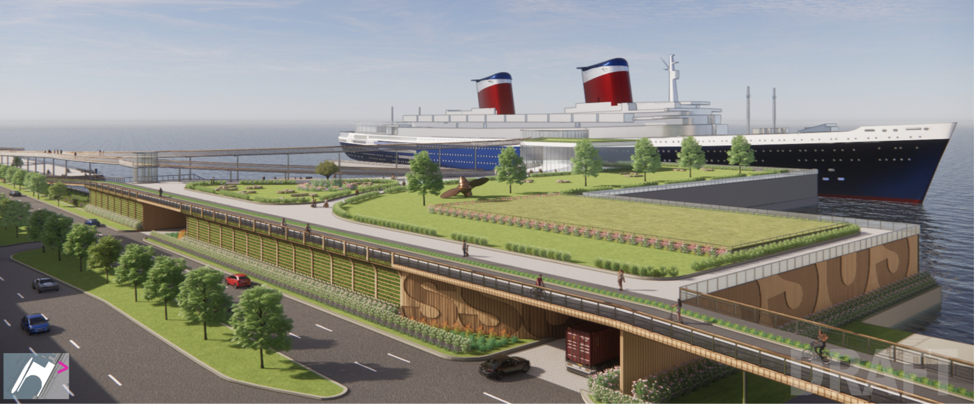 SS United States Rendering - Approach from West Side