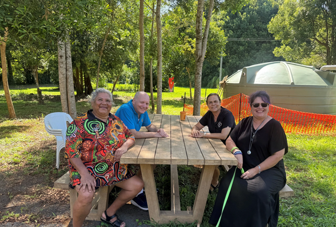 From left to right: Tracey (Chairperson) Volunteer Paul, Melissa (Mel) Manager, and Senior Community Development Officer Gwen meet to talk about the community’s exciting plans. 