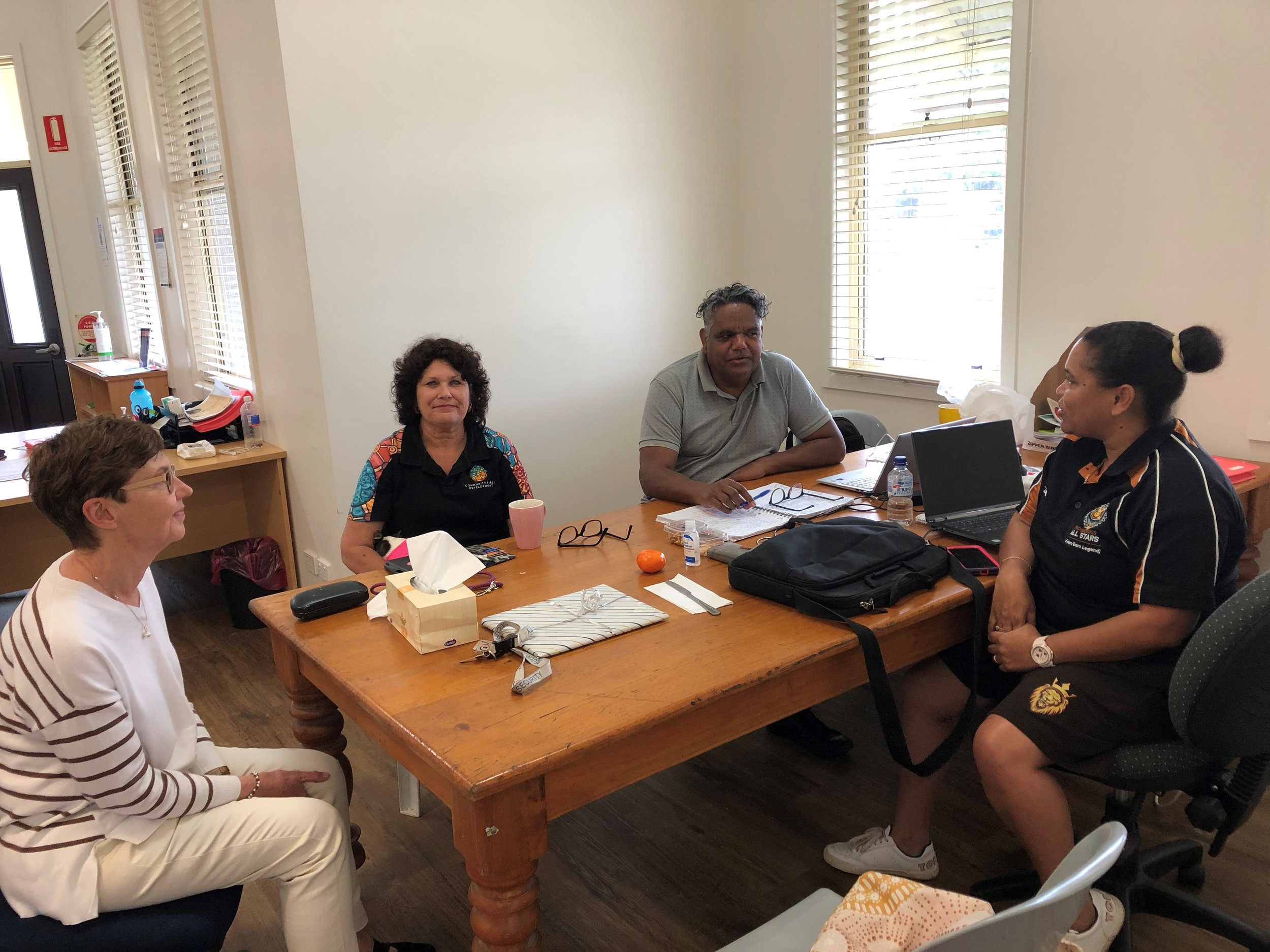  Gwen, Senior Community Development Officer, and volunteer Susan, meeting with Bruce and Gemma from Gulgen Care in Lismore to discuss next steps in the NDIS registration process. 