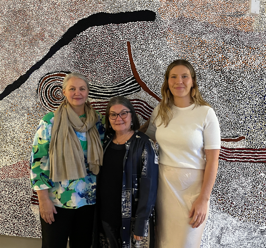  Community First Development’s Director Anne Martin, CEO Stephanie Harvey, and Relationship Manager Natasha Brunhuber, at the Australian Mission Welcoming Event. 