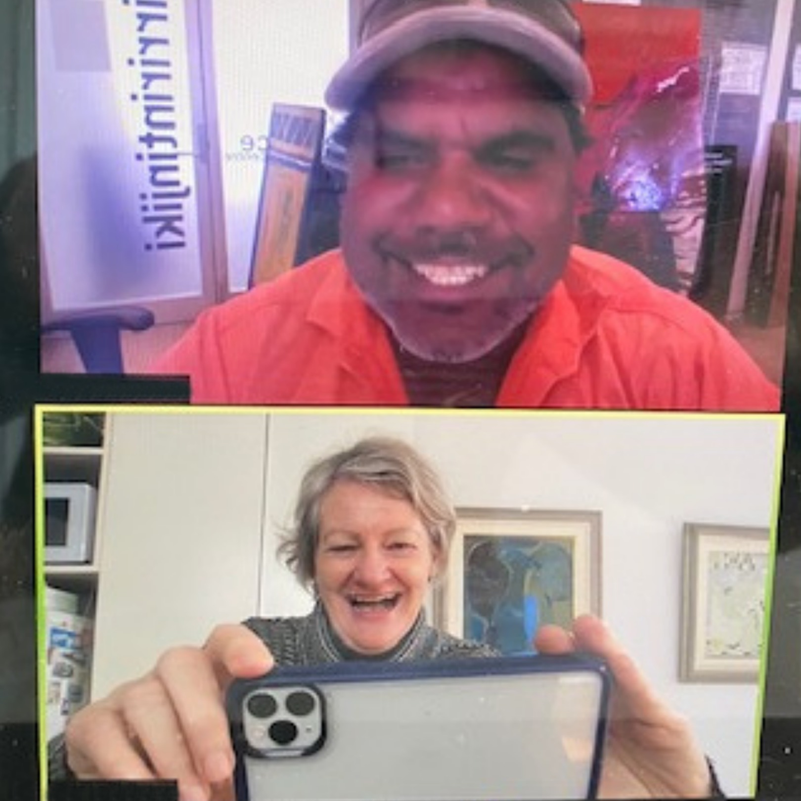  Aggie working and having a laugh with a community member from Nyinkka Nyunyu, Northern Territory. 