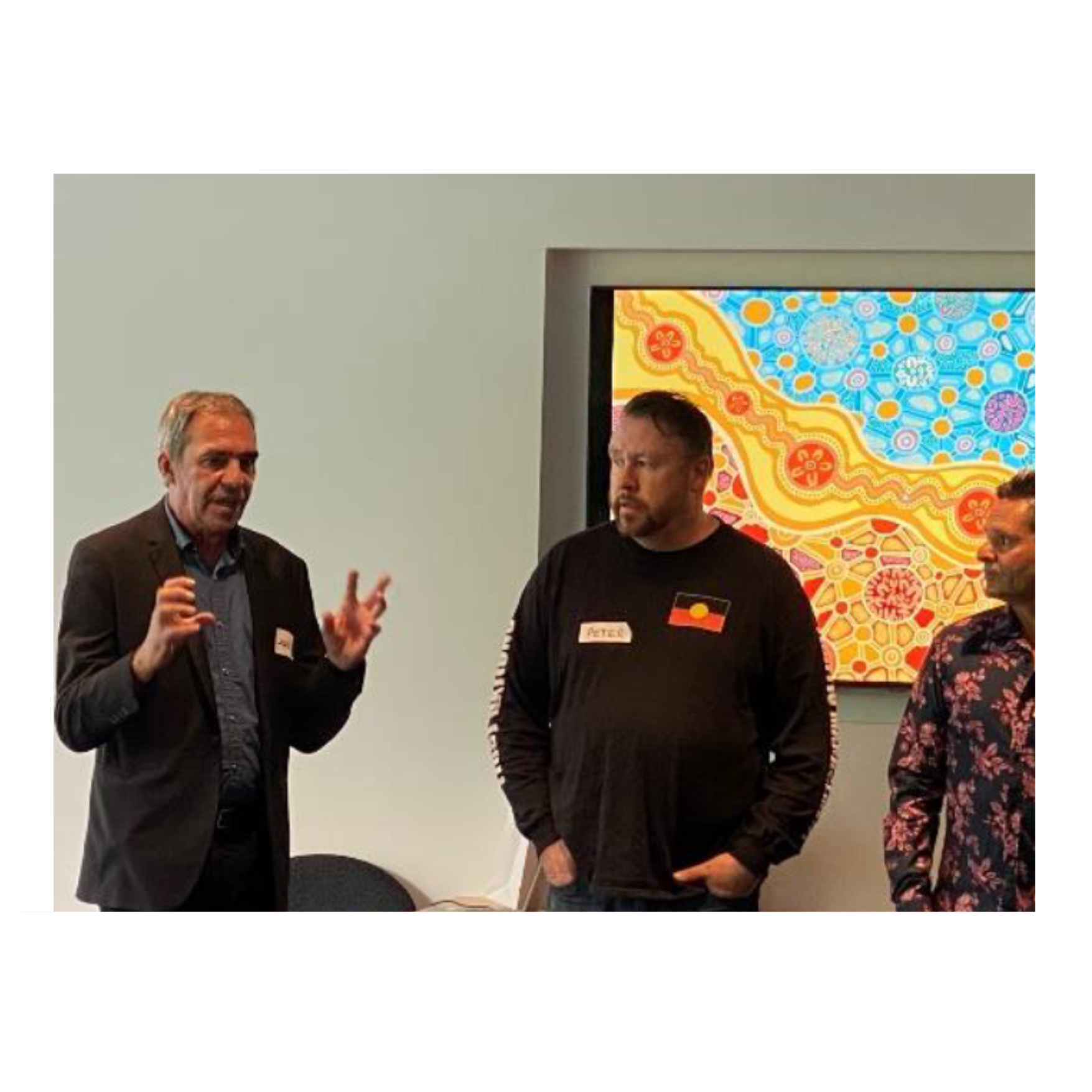  Joel (Mob Jobs), Peter O’Brien and Lionel Dukakis (Founders and Directors of First Nations Traffic Management) presenting at Community First Development’s event in Victoria  