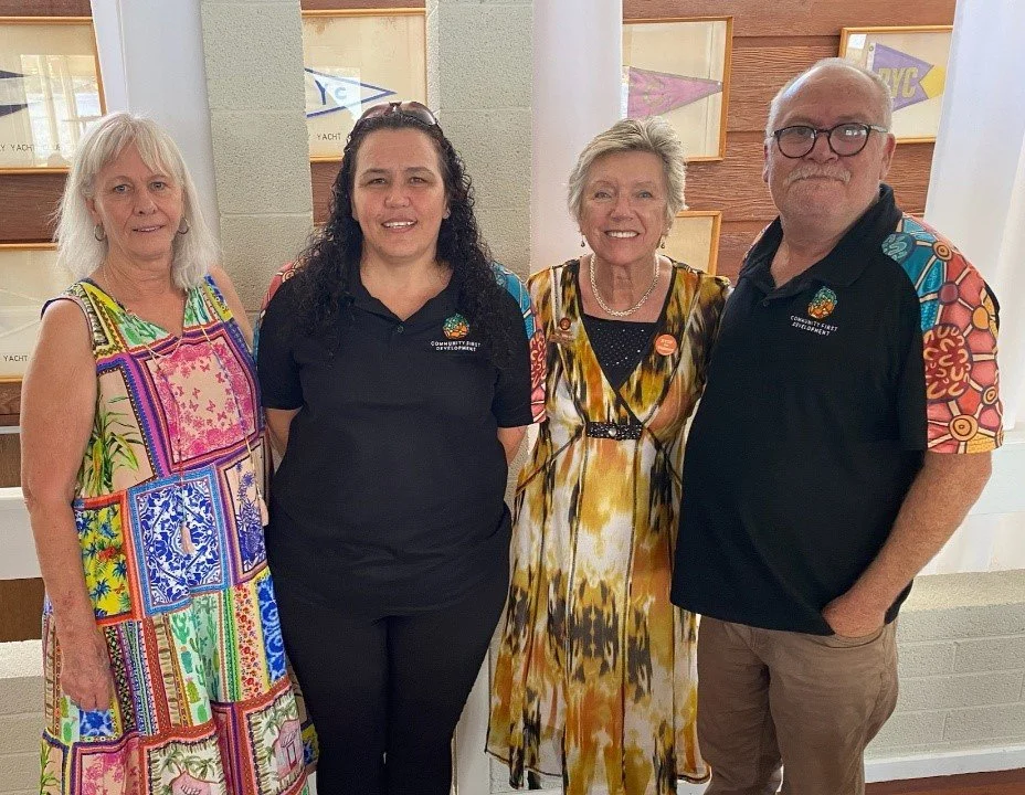  Ailsa, Community First Development volunteer, Sharon, Senior Community Development Officer, Sally Palmer, Councillor on the City of Bayswater Council, and Doyen, Regional Manager. 