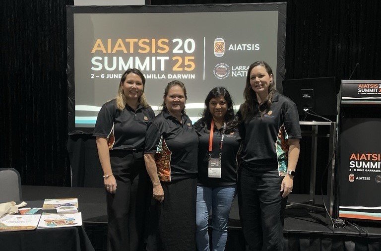  Our team was proud to be at the AIATSIS Summit on Larrakia Country. Left to right: Deputy CEO, Renee, Regional Manager, Tania, Senior Manager Impact and Strategy, Ansuya, General Manager Impact and Strategy, Sharon. 