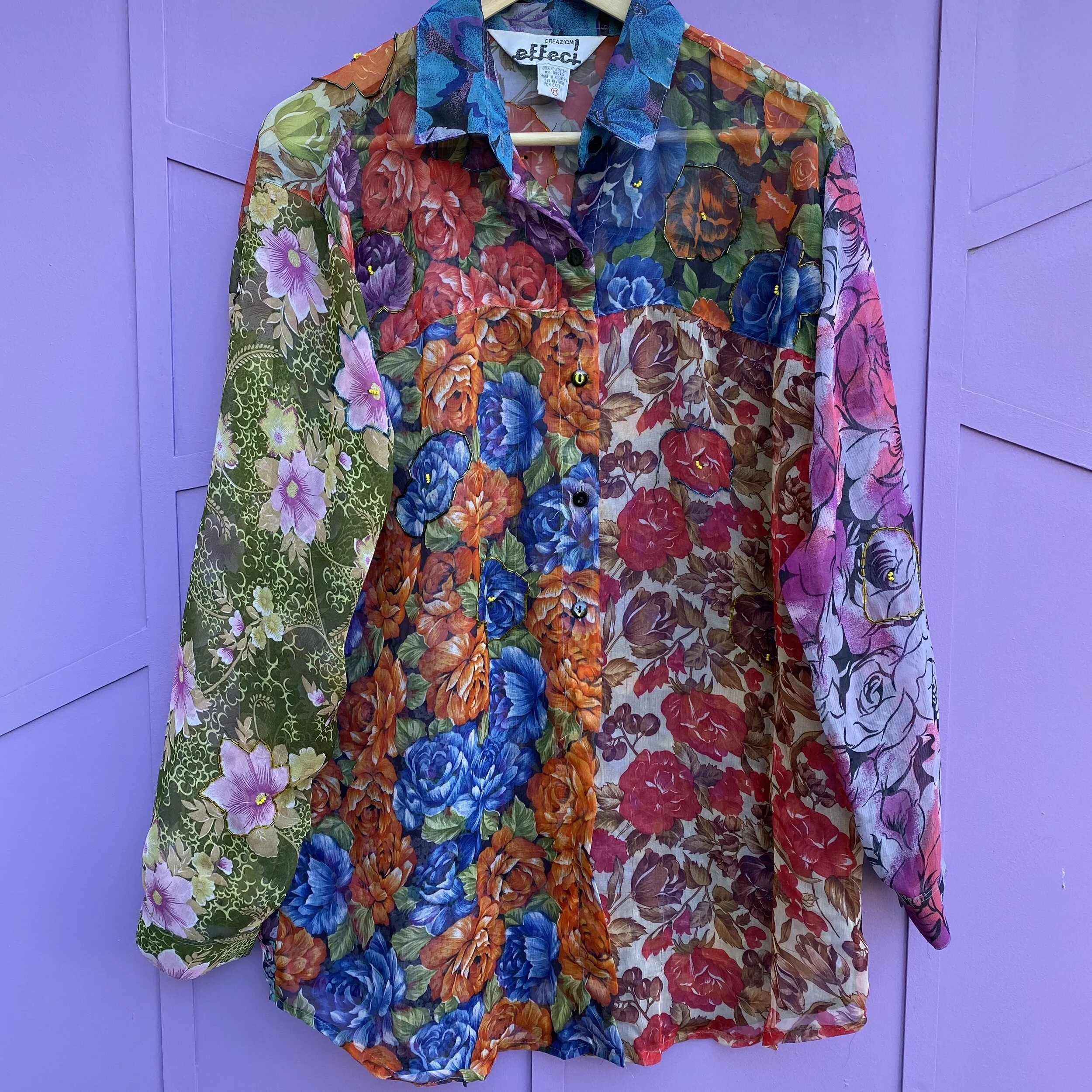 Silk Beaded Sheer Floral Blouse