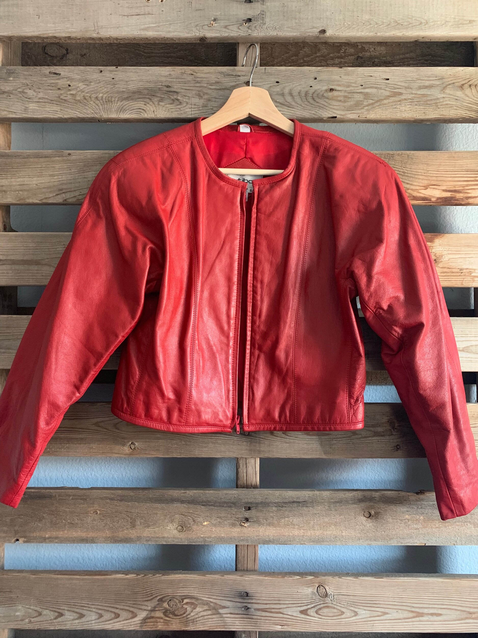 Cropped Red Leather Jacket