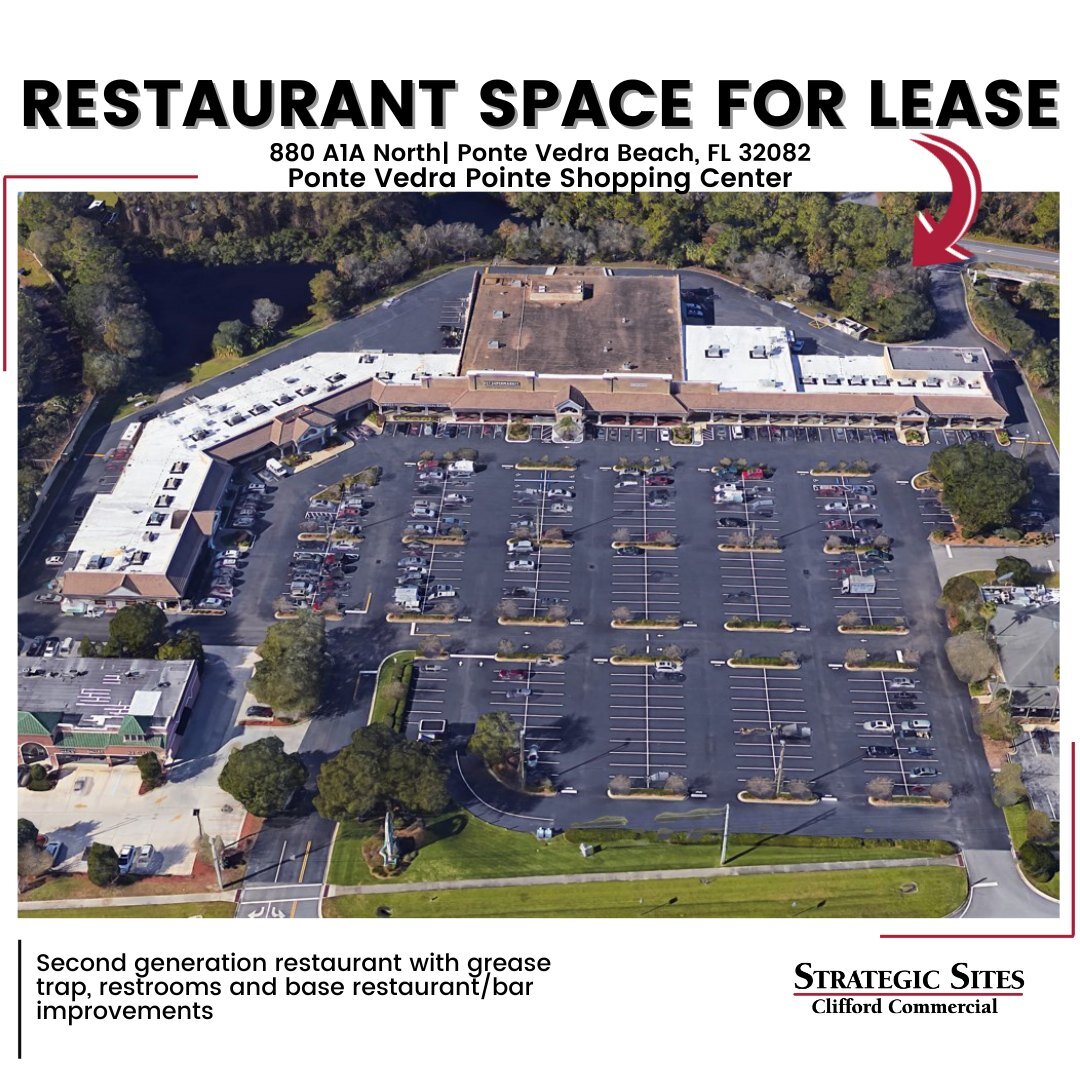 FOR LEASE: Second generation restaurant located next to the New PGA Tour HQ in the heart of Ponte Vedra.  Great parking with building and pylon signage.
For more information: https://bit.ly/3rTZhH6
Contact: Kate Clifford or Katie Kirchner (904) 242-2