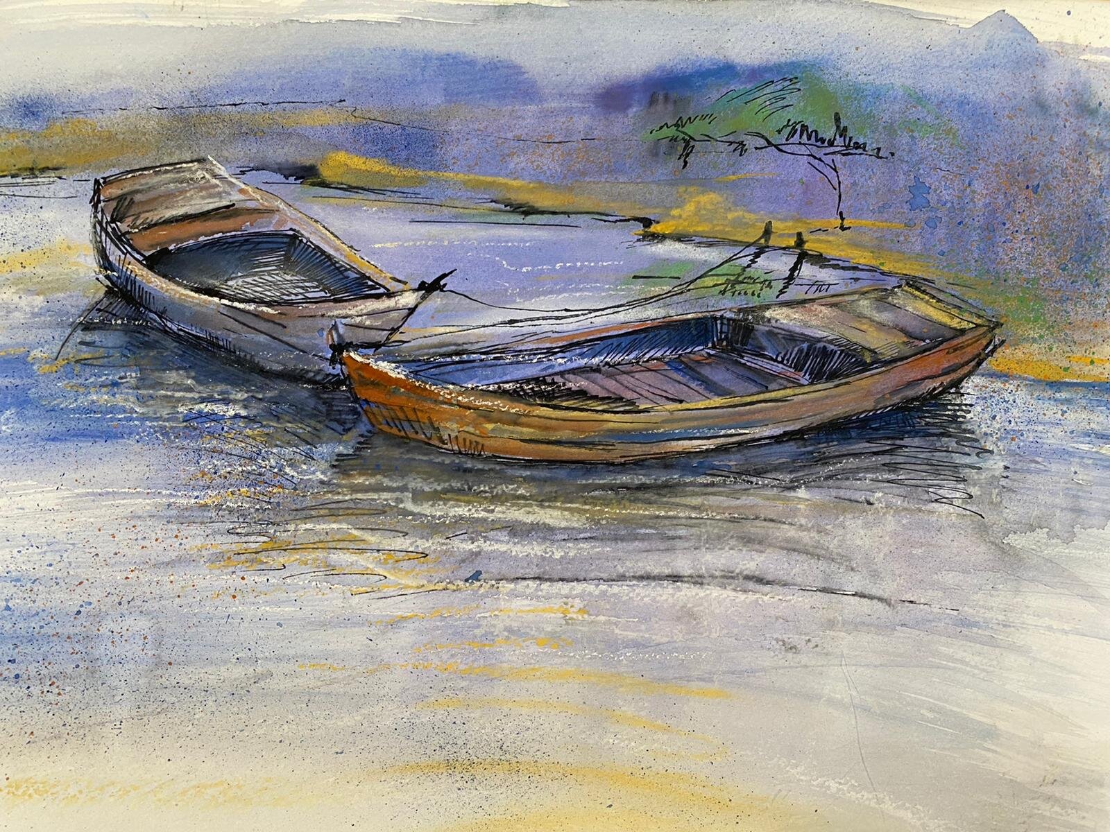 'Boats', 2008, Watercolor and ink on paper, 18x24in