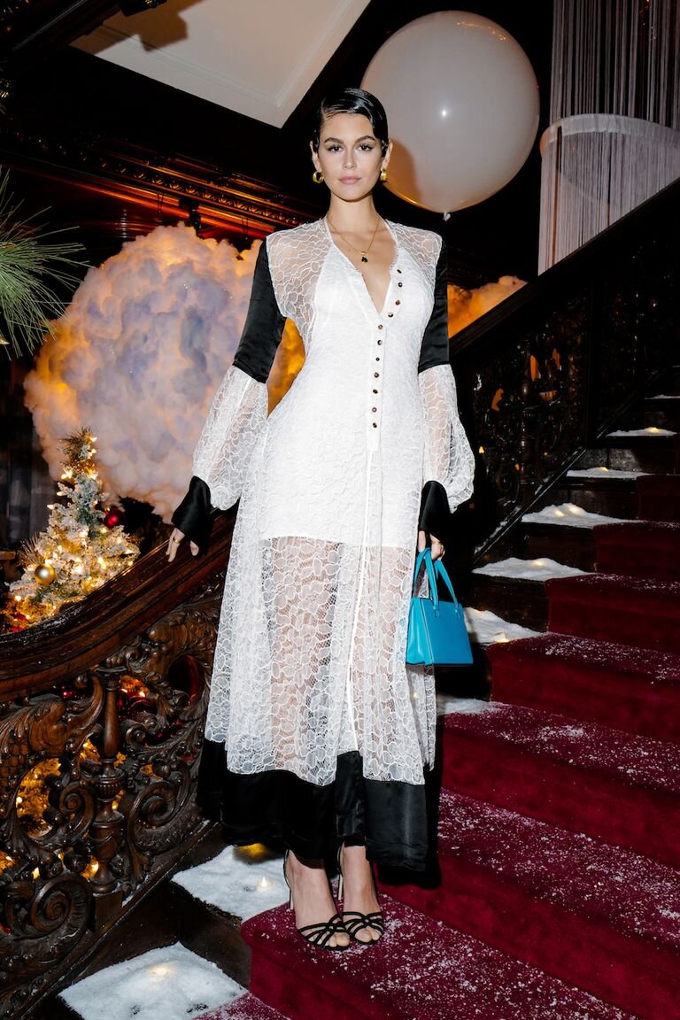 Kaia Gerber at the 2019 Loewe Holiday Party, styled by Andrew Mukamal
