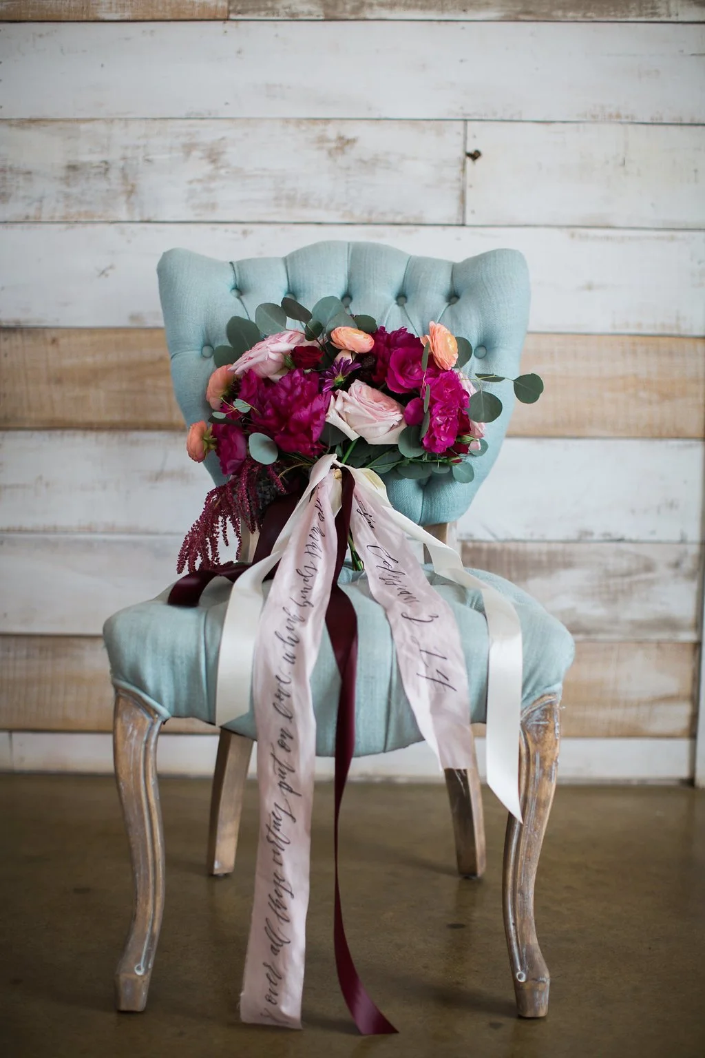 Calligraphy silk ribbons and Linen backdrop