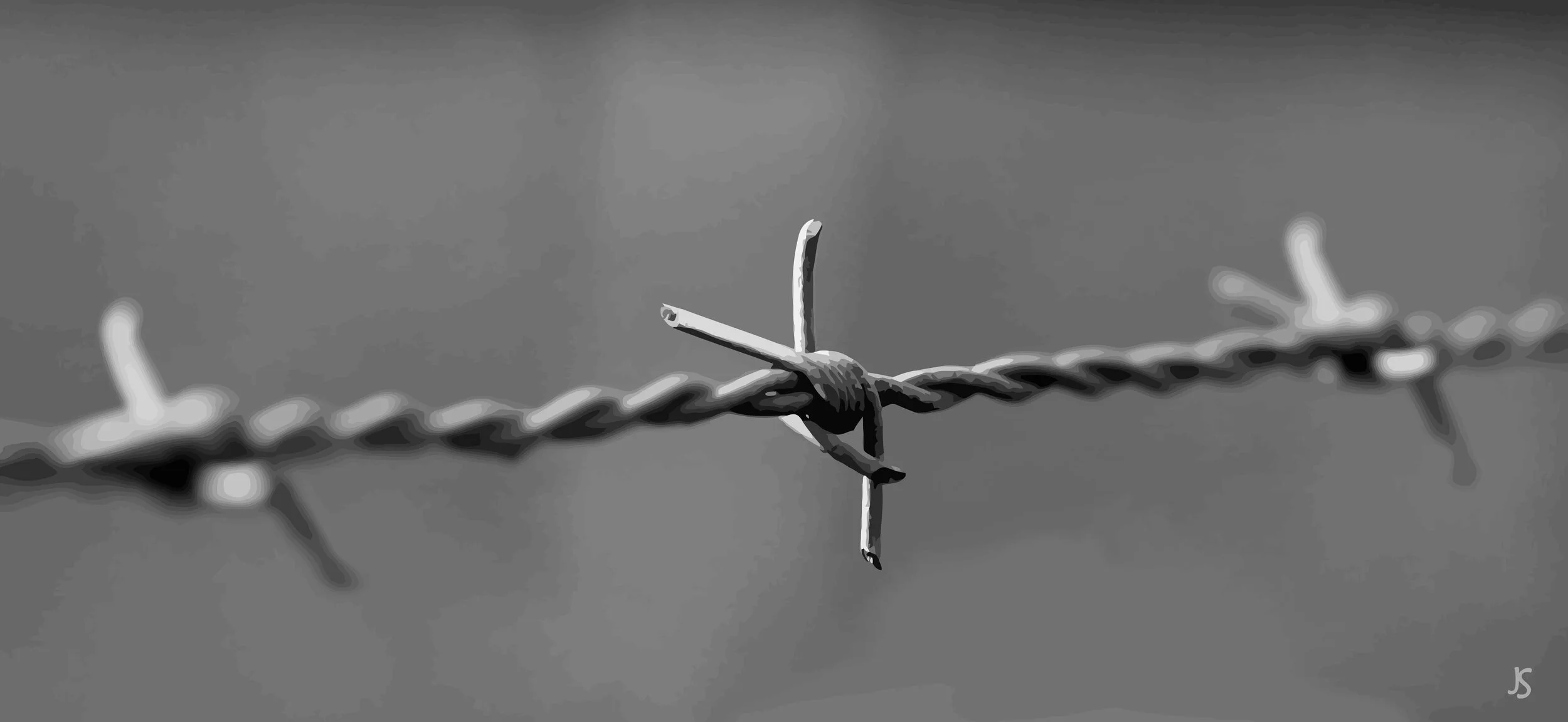 barbed wire black&amp;white abstract figurative art print